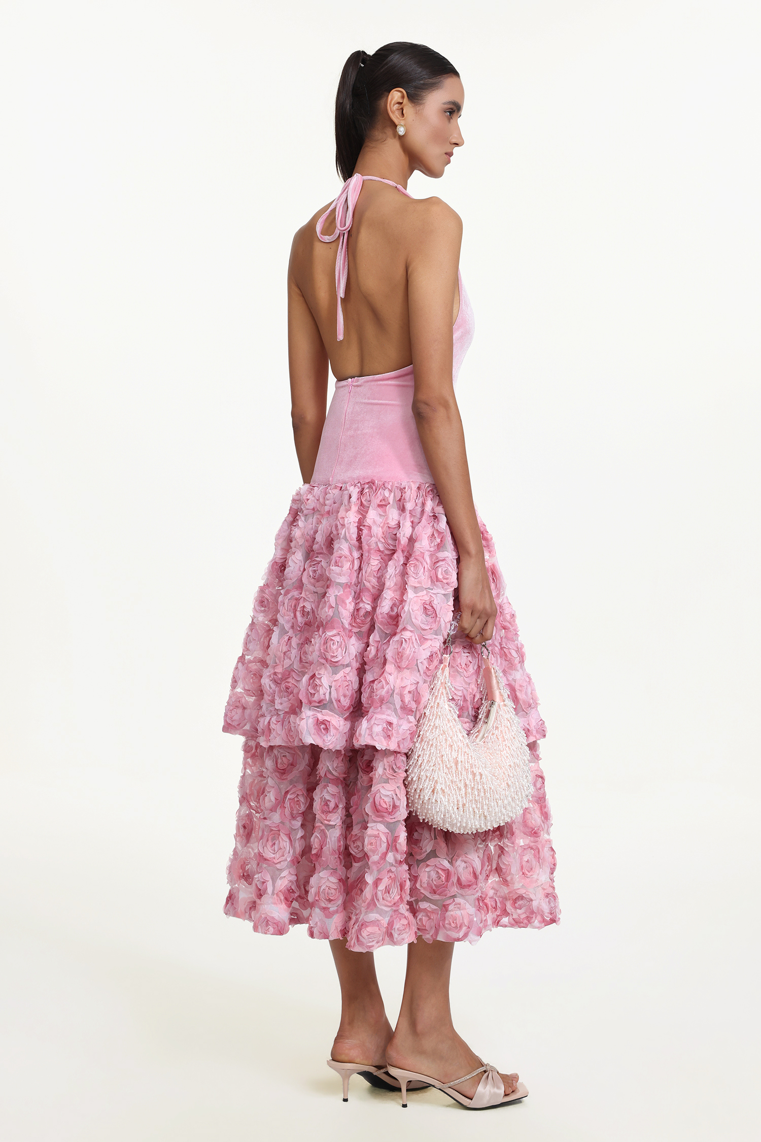 Gunnhild Romantic Contour Halter Floral Velvet Maxi Dress