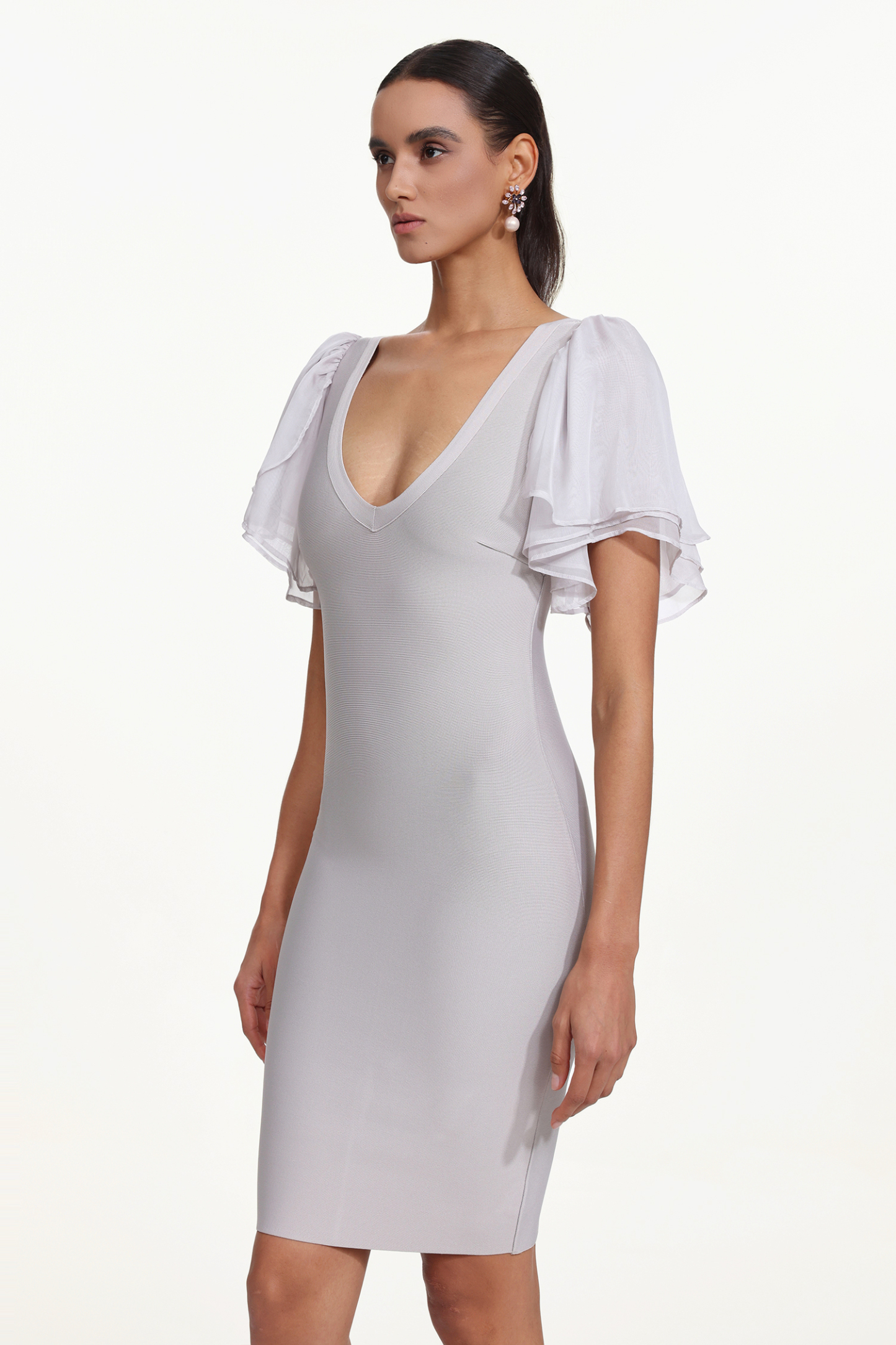 Winiva Classic Contour V Neck Short Sleeve Bandage Midi Dress