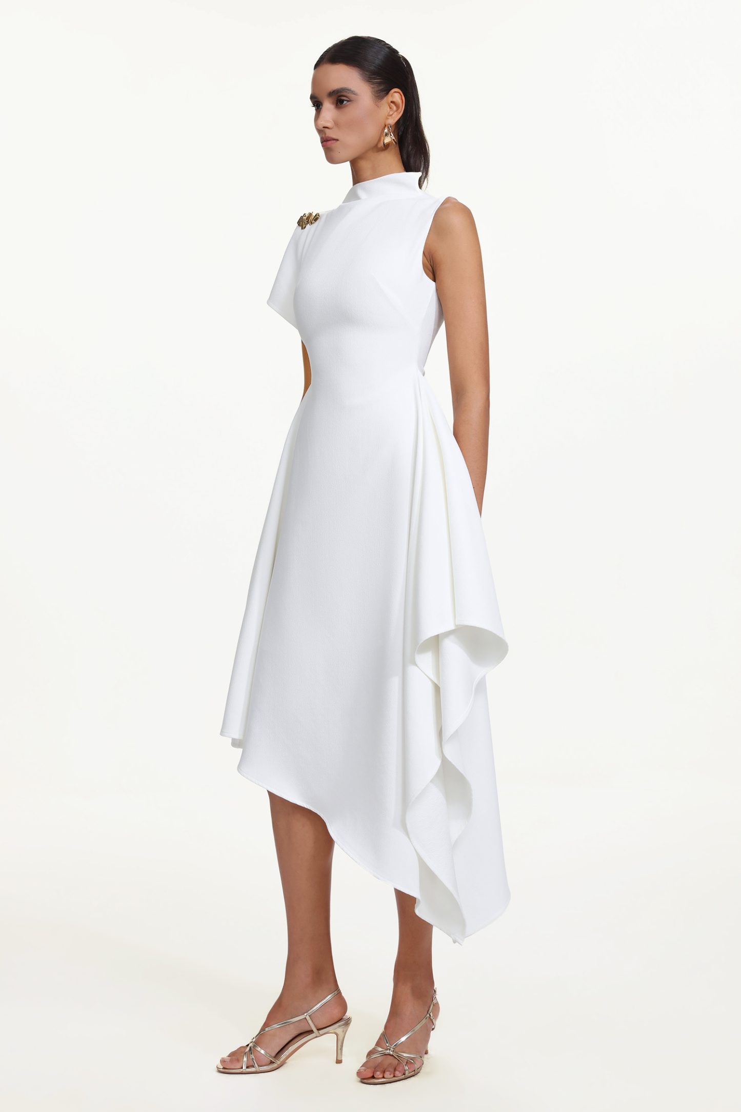 Weren Elegant Contour High Neck Asymmetric Maxi Dress