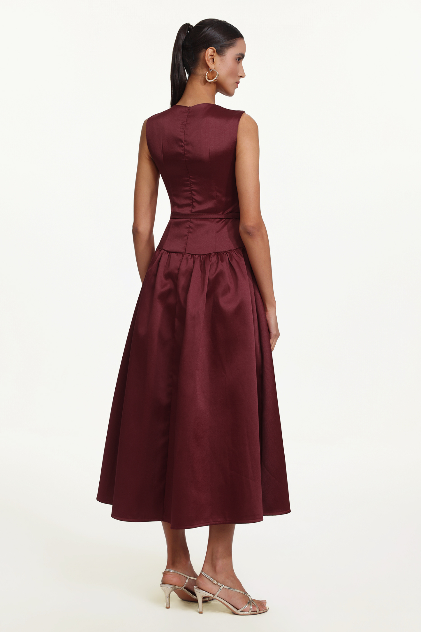 Wilisa Elegant Tailored Sleeveless Belted A Line Maxi Dress