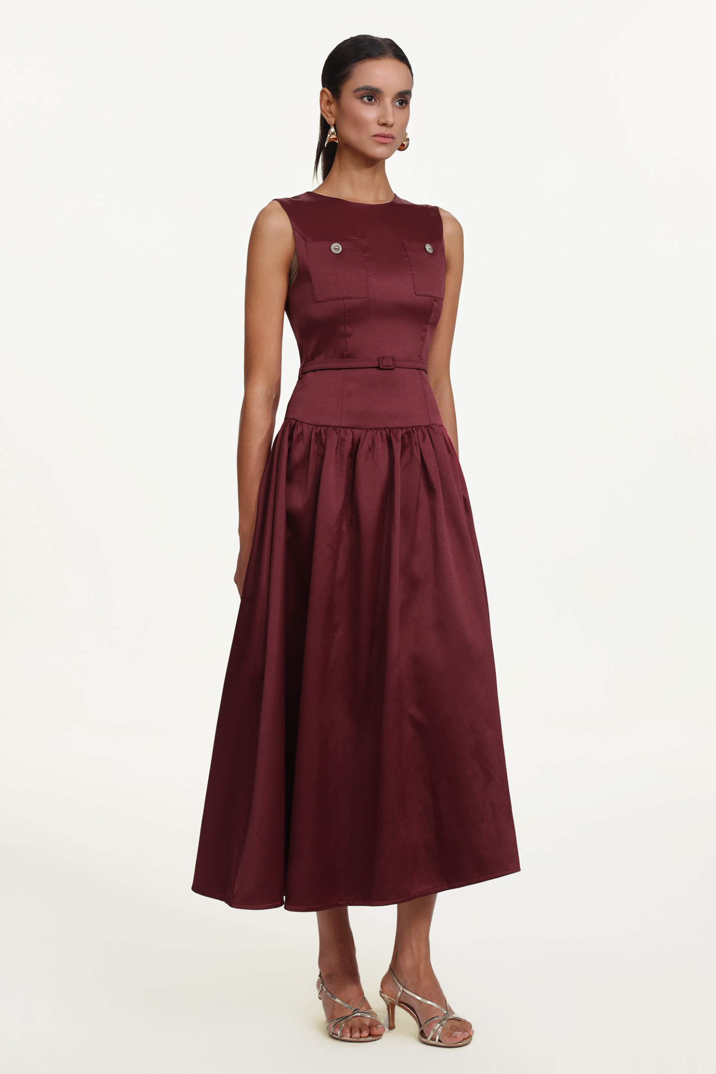 Wilisa Elegant Tailored Sleeveless Belted A Line Maxi Dress
