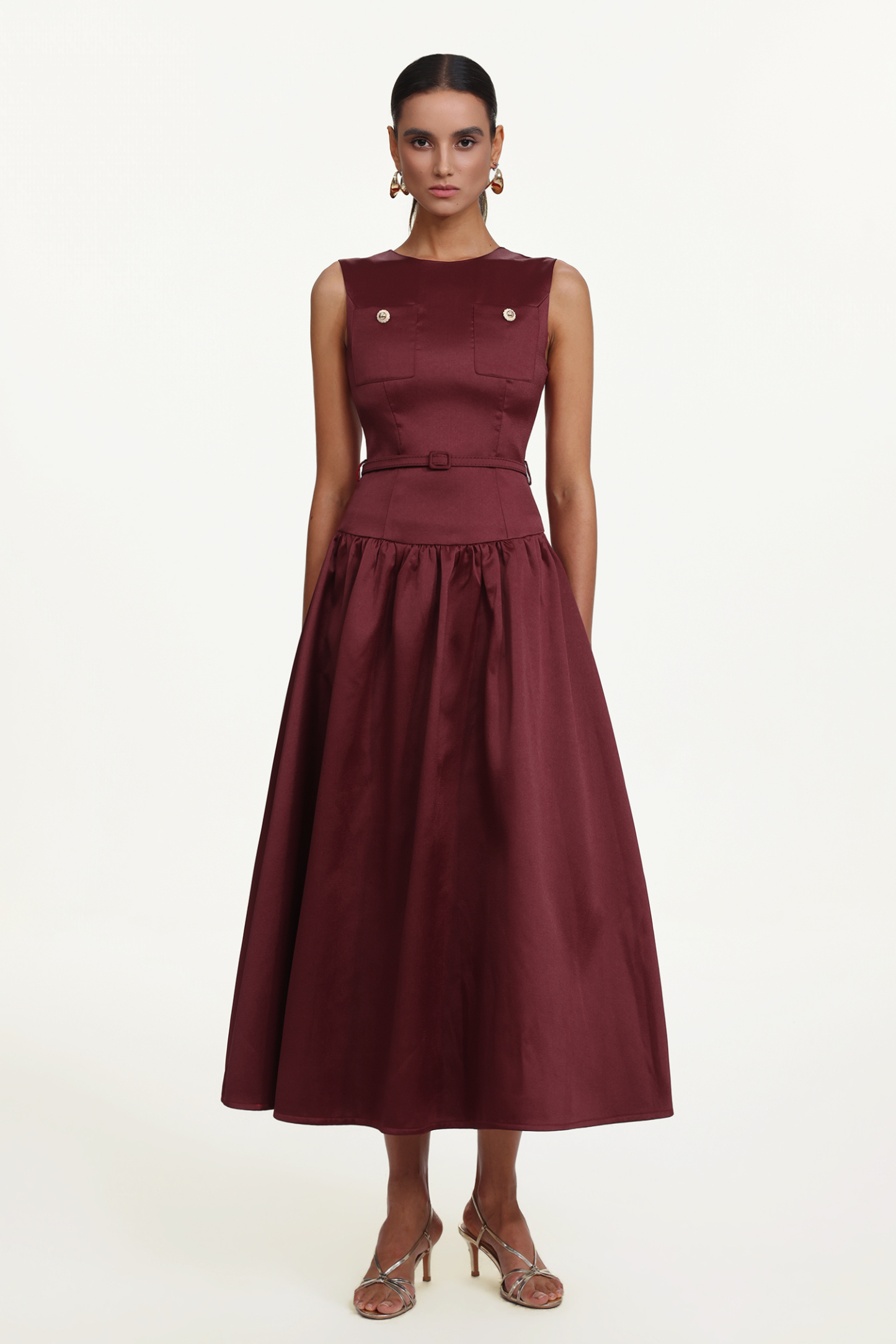Wilisa Elegant Tailored Sleeveless Belted A Line Maxi Dress