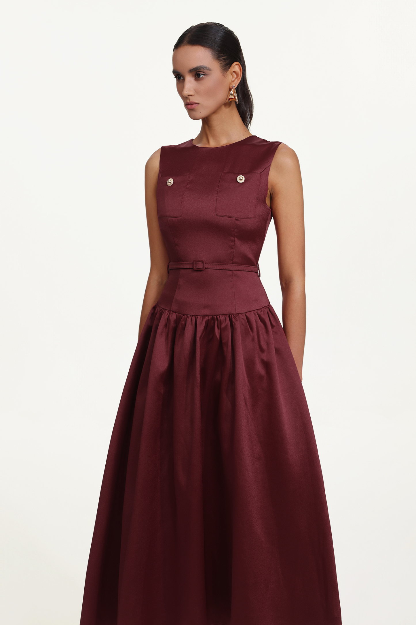 Wilisa Elegant Tailored Sleeveless Belted A Line Maxi Dress