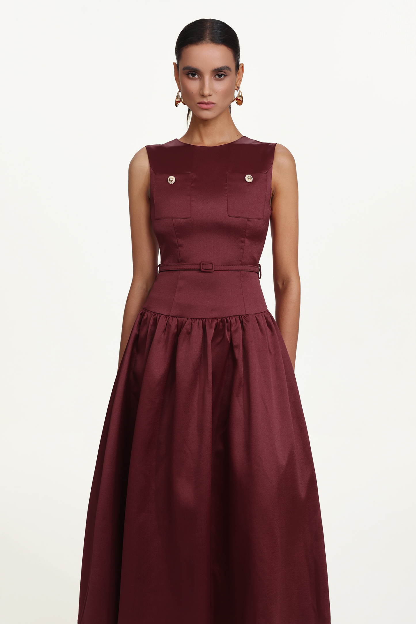Wilisa Elegant Tailored Sleeveless Belted A Line Maxi Dress