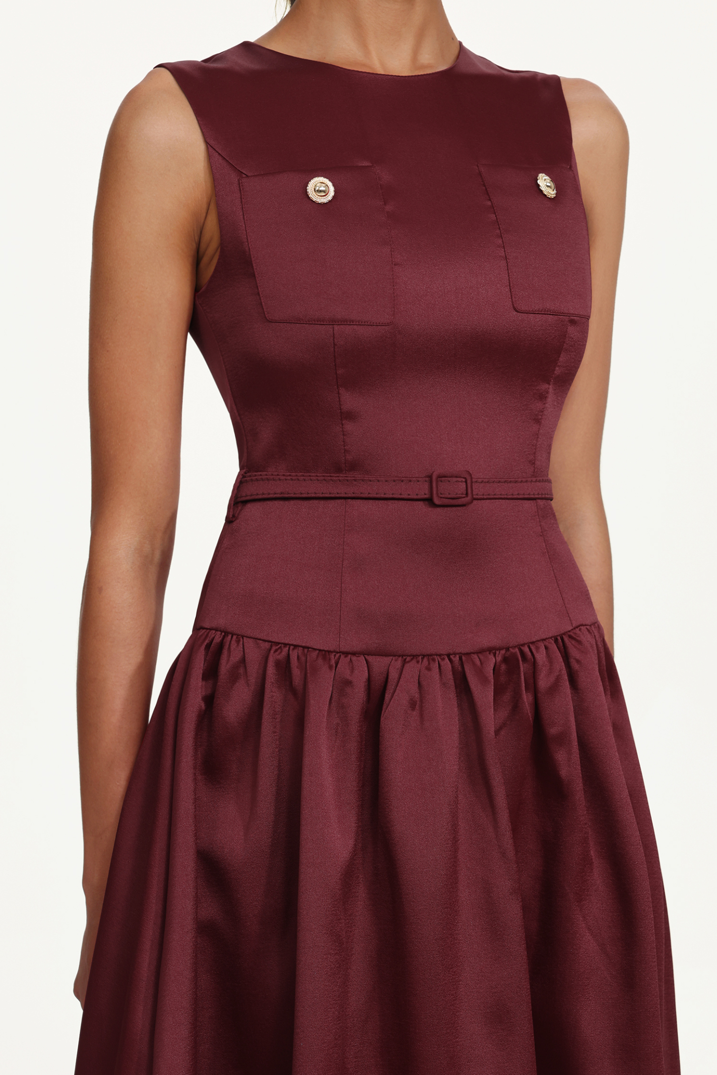 Wilisa Elegant Tailored Sleeveless Belted A Line Maxi Dress