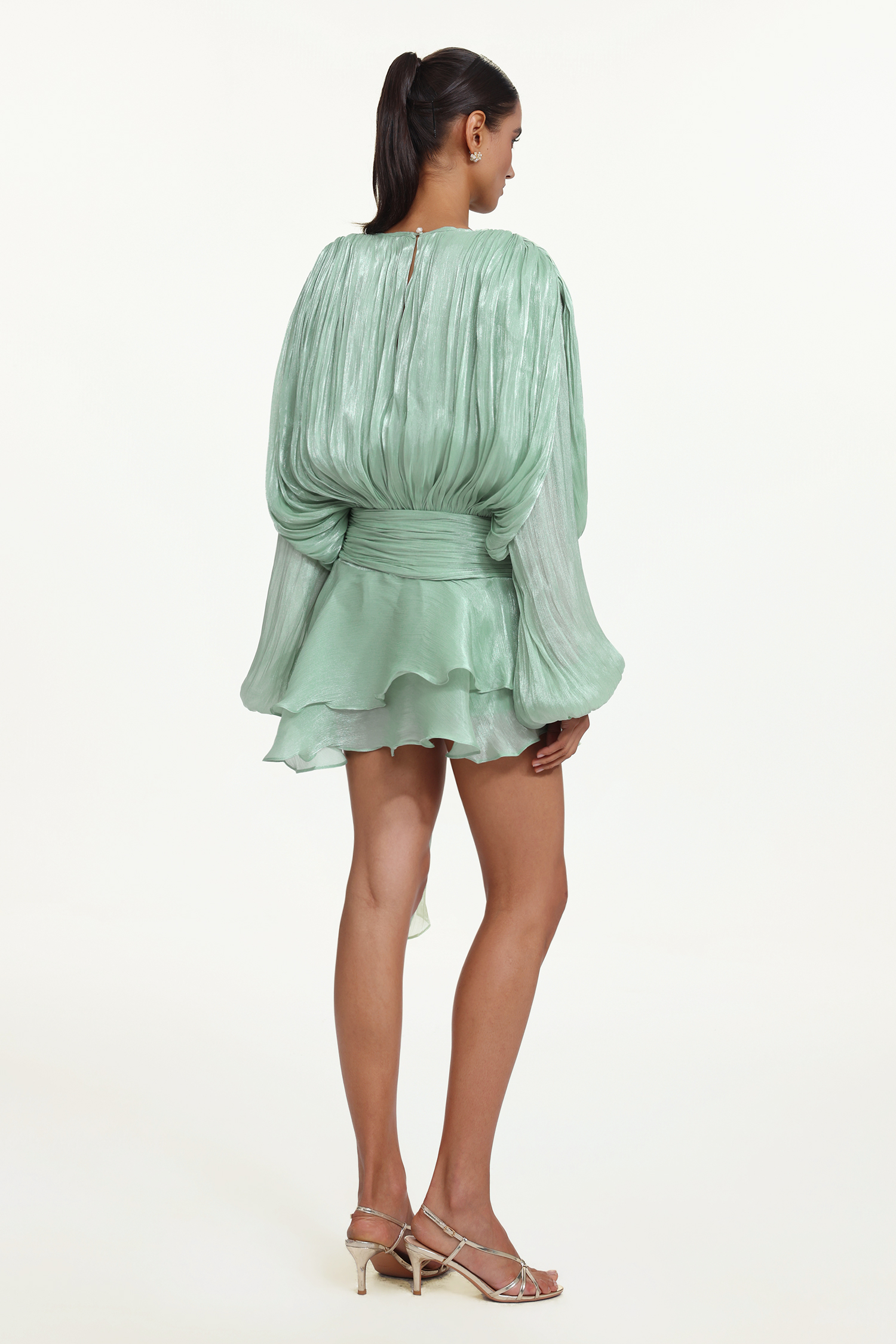 Dekia Long Sleeves Hollow Out Flounce Mini Dress