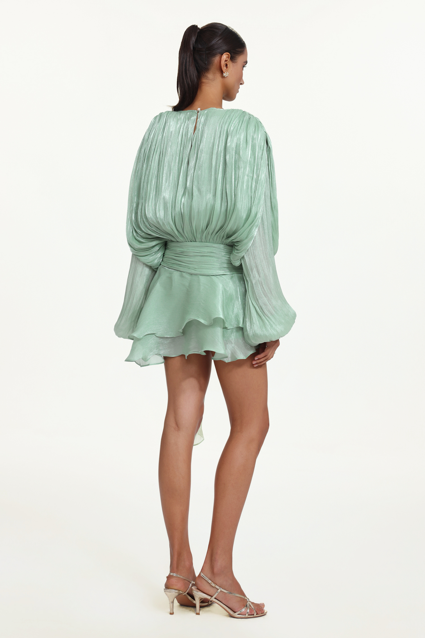 Dekia Long Sleeves Hollow Out Flounce Mini Dress