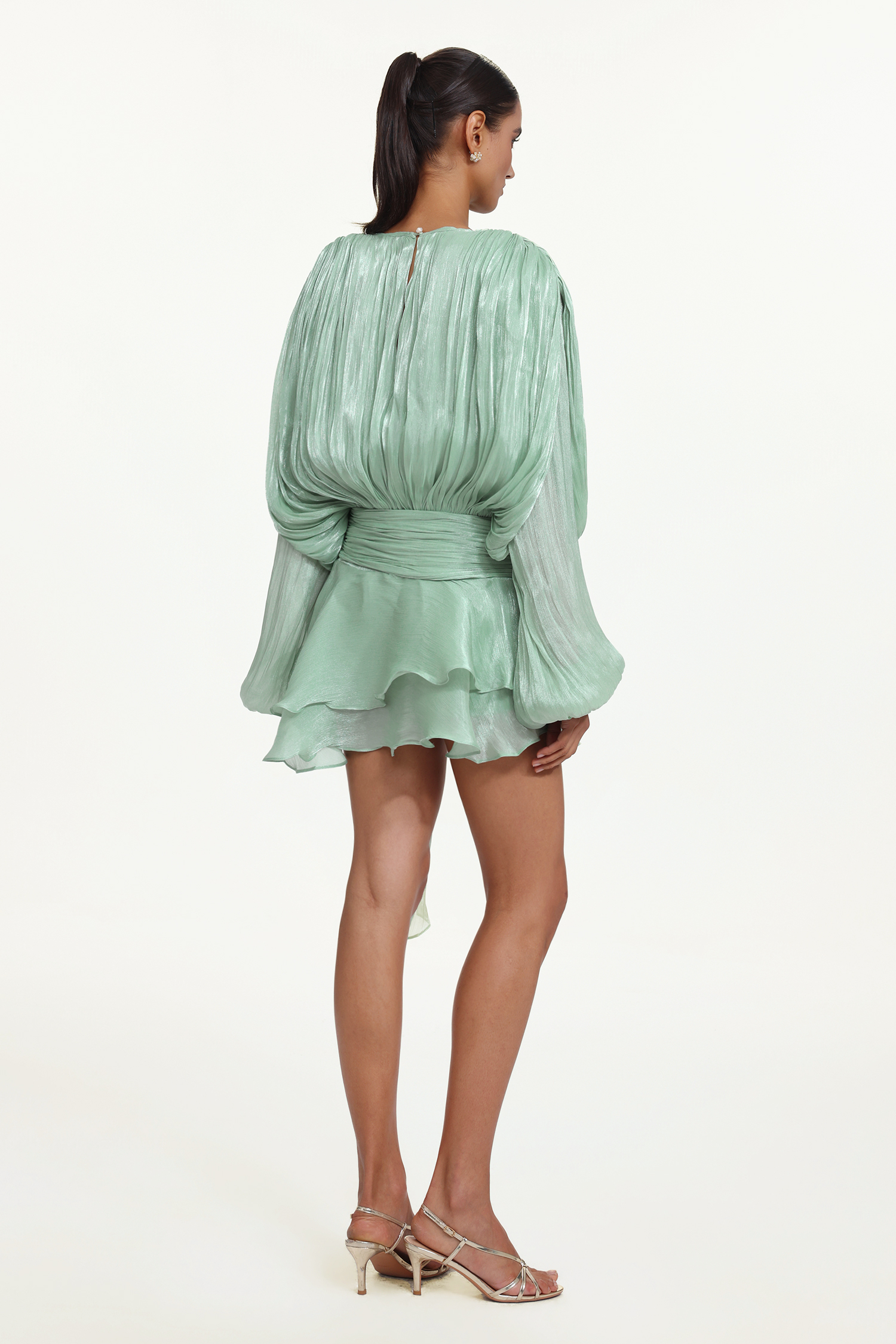 Dekia Long Sleeves Hollow Out Flounce Mini Dress