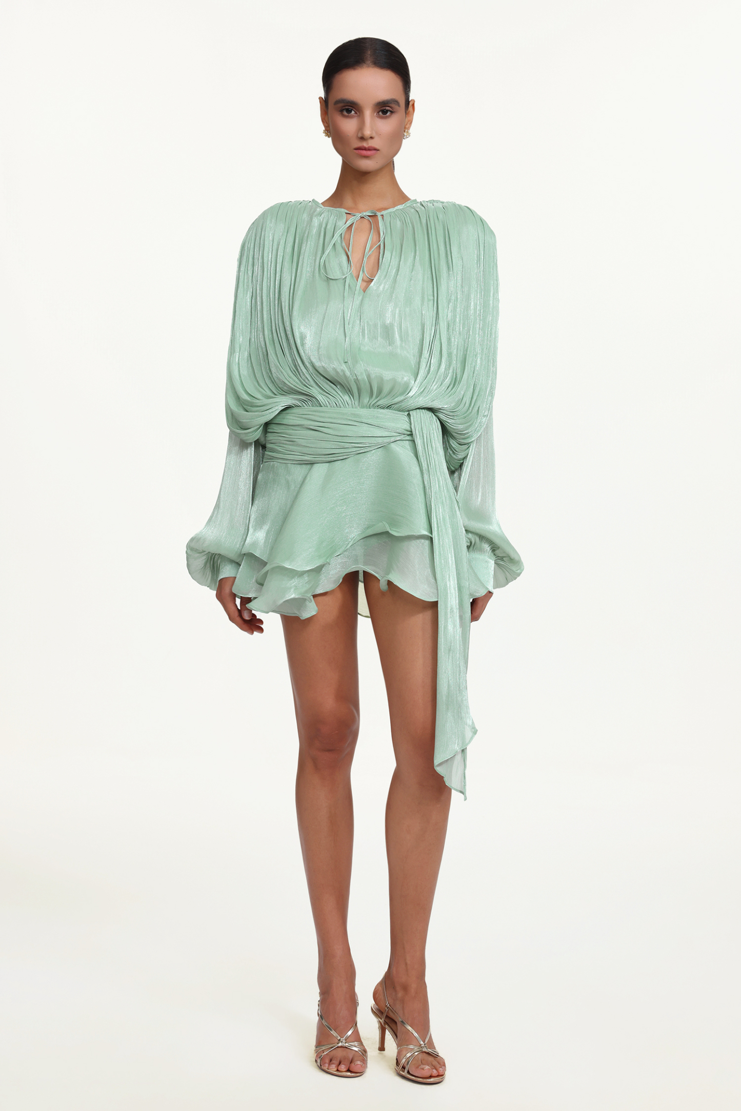 Dekia Long Sleeves Hollow Out Flounce Mini Dress