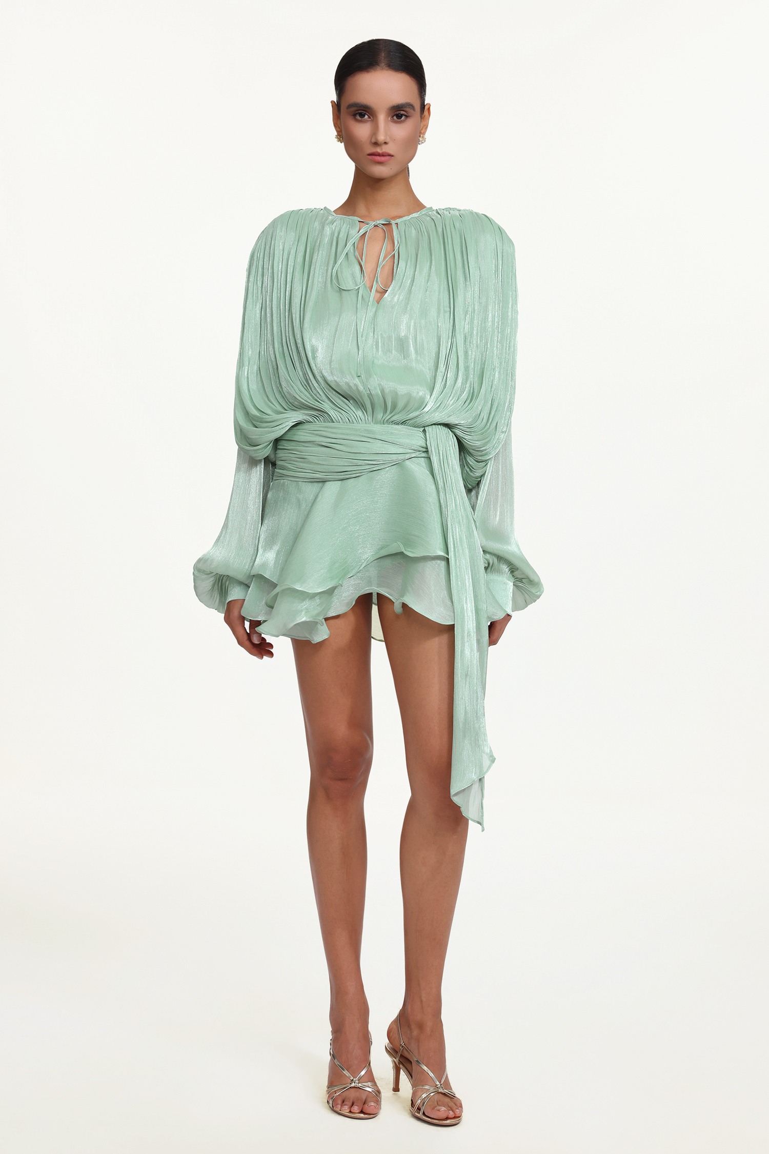 Dekia Long Sleeves Hollow Out Flounce Mini Dress