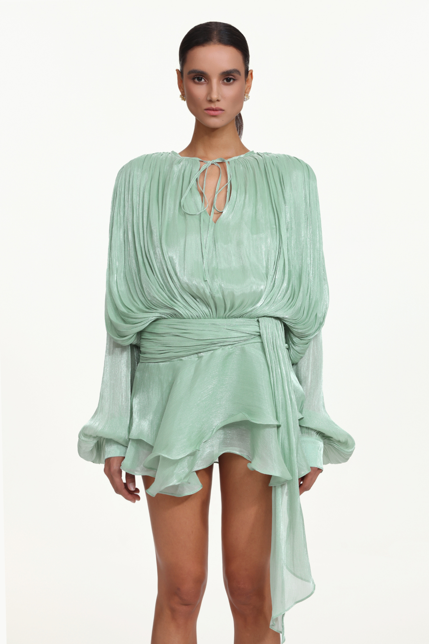 Dekia Long Sleeves Hollow Out Flounce Mini Dress