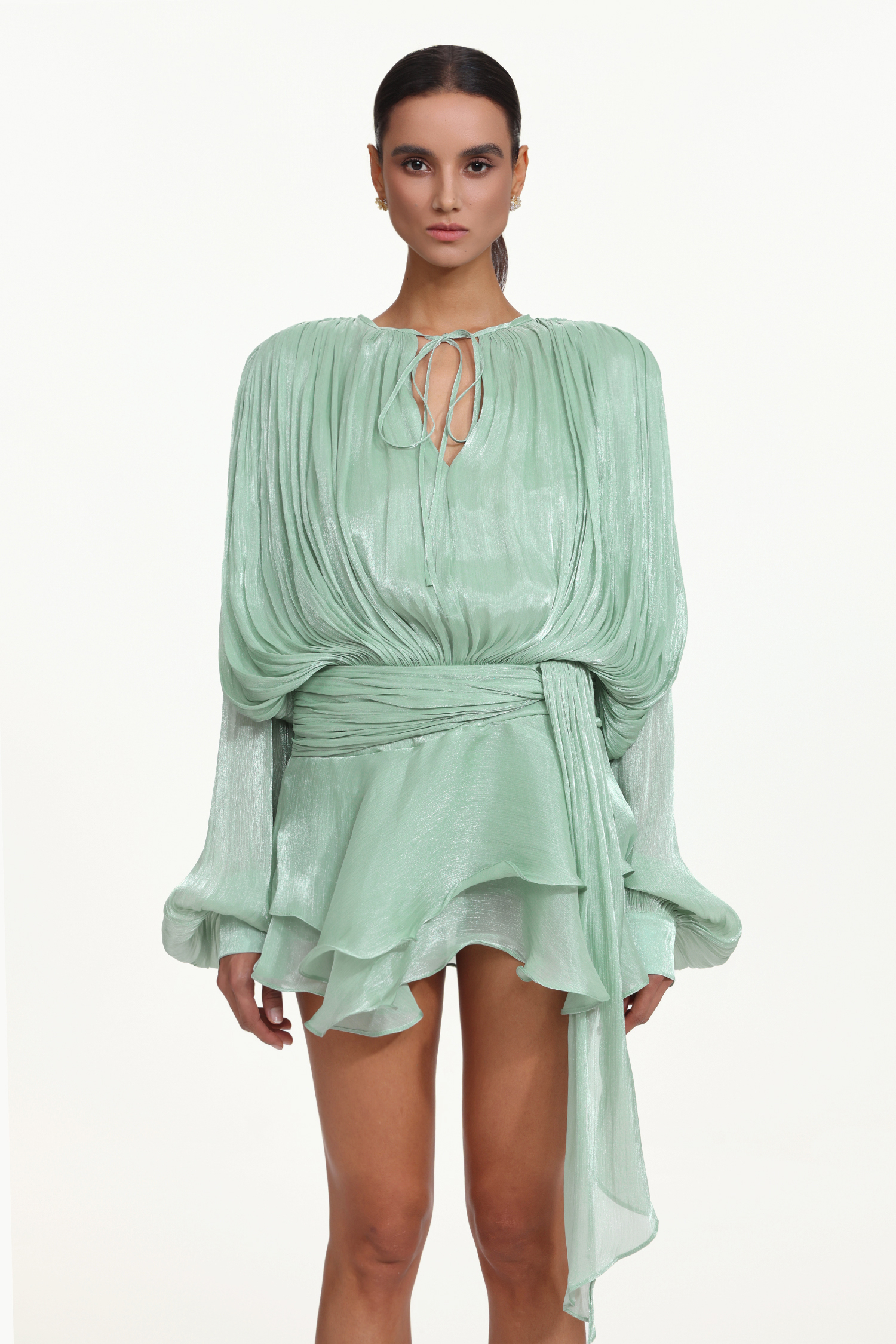 Dekia Long Sleeves Hollow Out Flounce Mini Dress