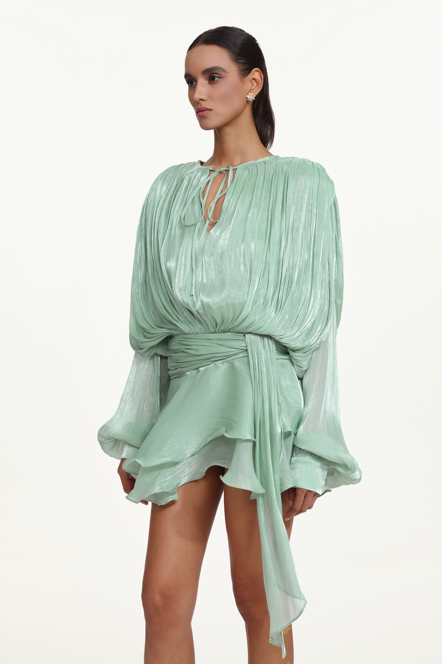 Dekia Long Sleeves Hollow Out Flounce Mini Dress