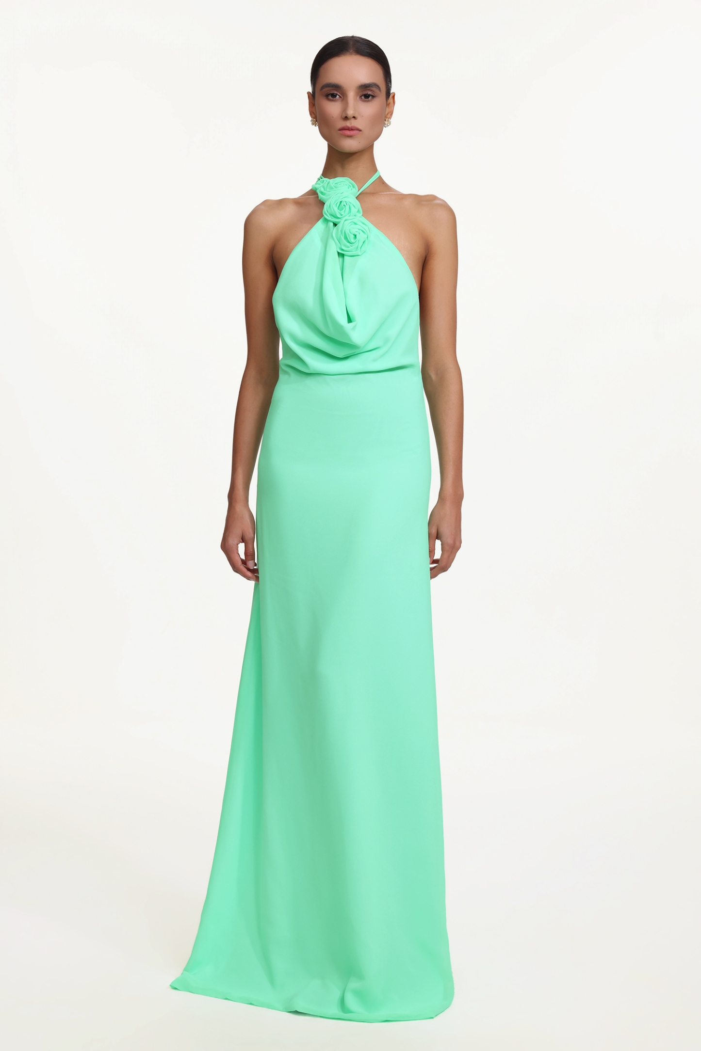 Johe Elegant Flowy Cowl Neck Halter Floral Maxi Dress