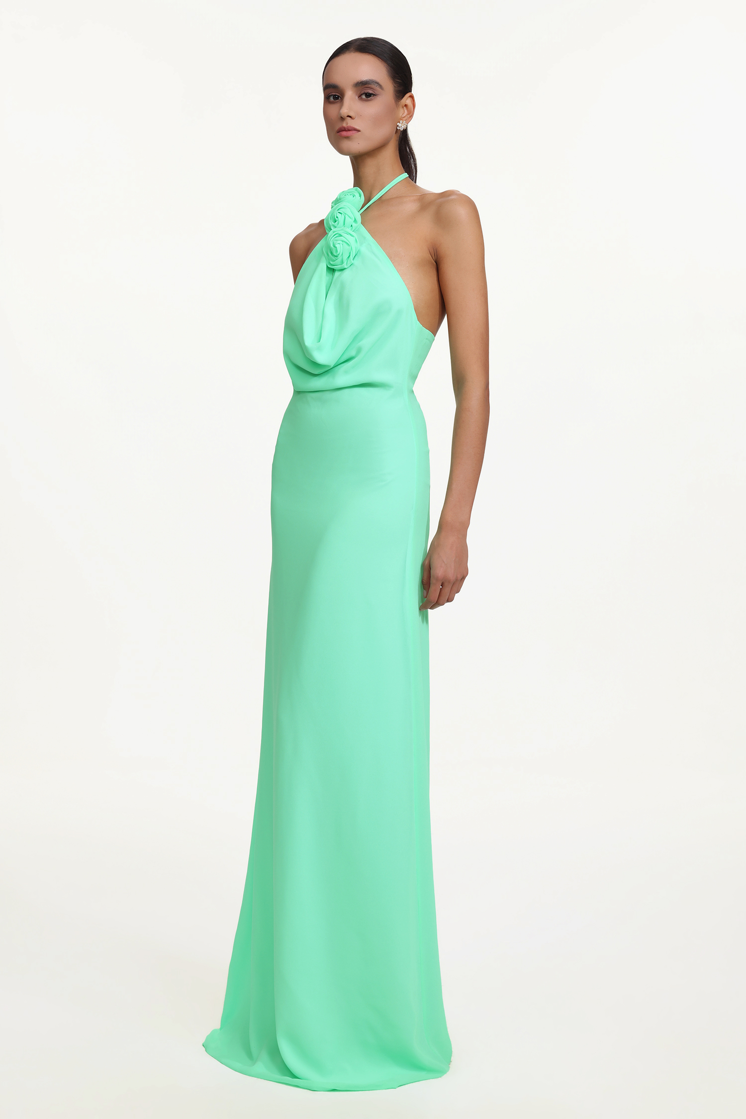 Johe Elegant Flowy Cowl Neck Halter Floral Maxi Dress