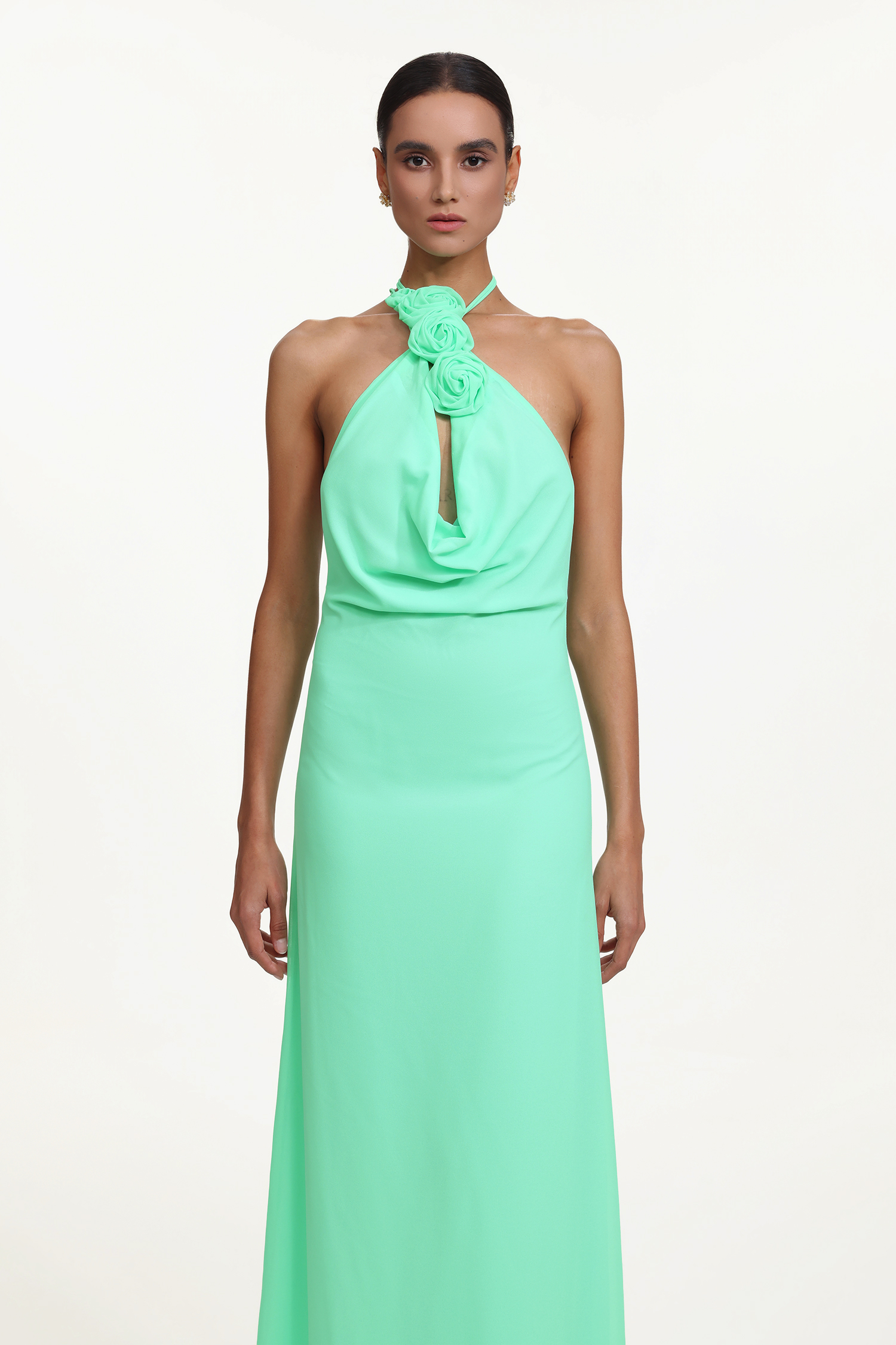 Johe Elegant Flowy Cowl Neck Halter Floral Maxi Dress