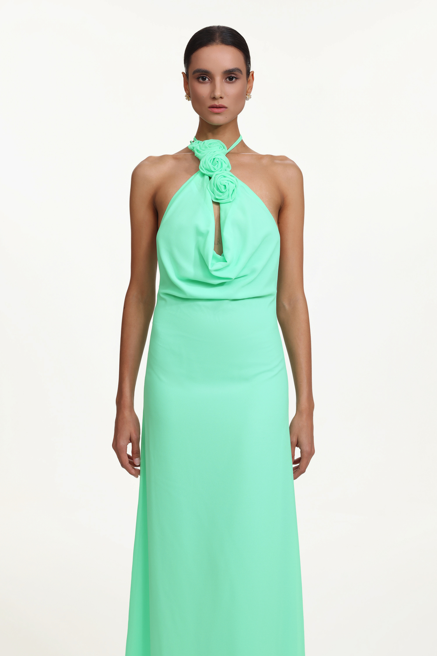 Johe Elegant Flowy Cowl Neck Halter Floral Maxi Dress