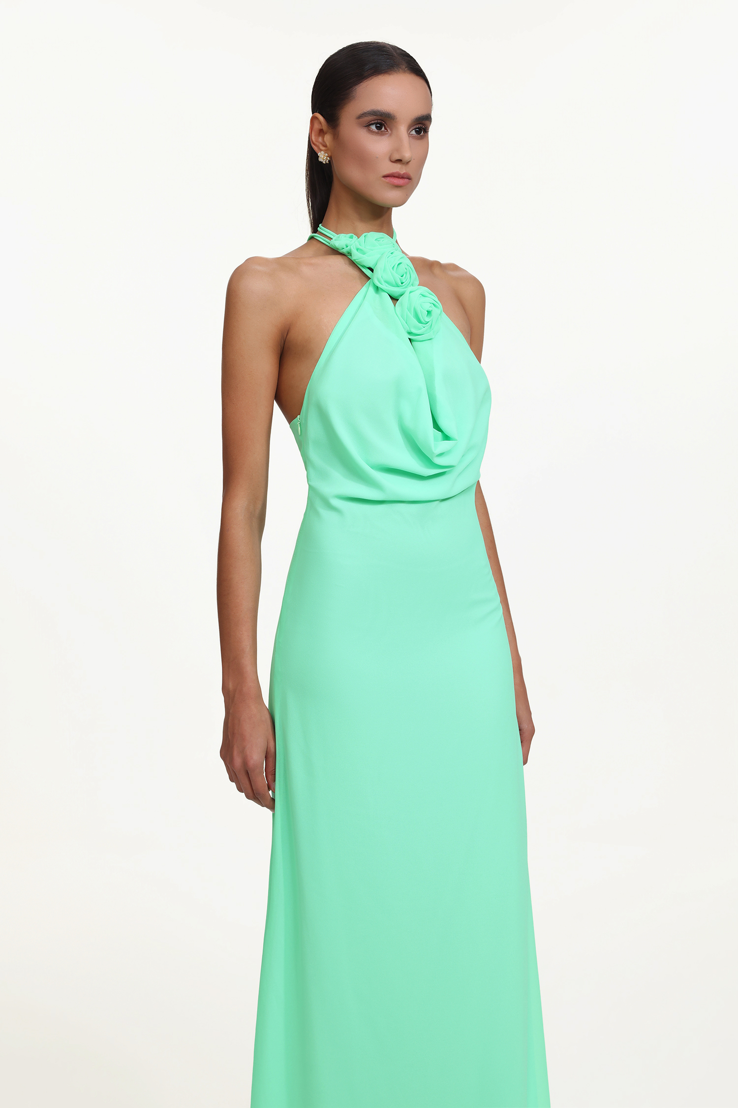 Johe Elegant Flowy Cowl Neck Halter Floral Maxi Dress