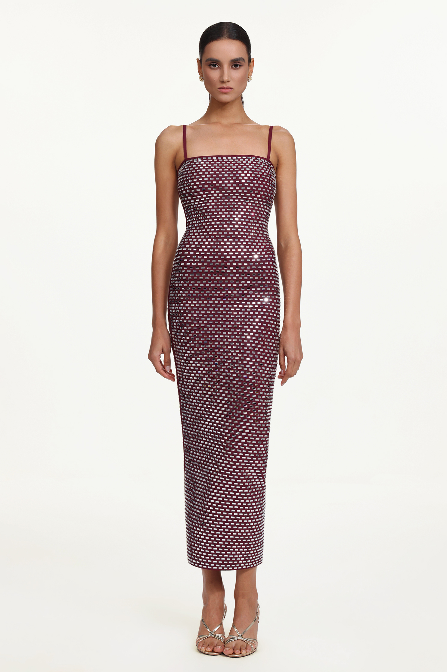 Orisy Chic Contour Sleeveless Rhinestone Bandage Maxi Dress