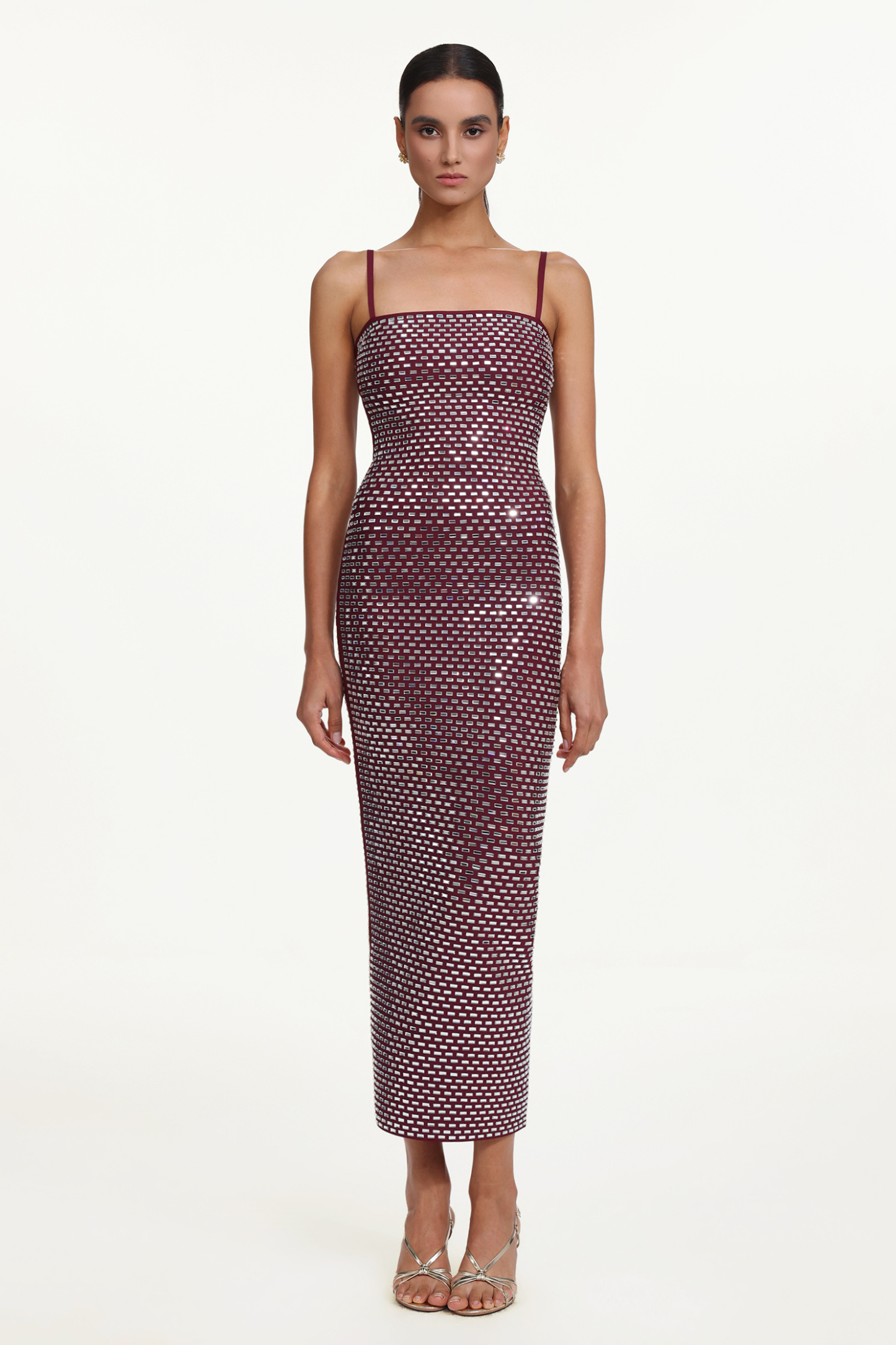 Orisy Chic Contour Sleeveless Rhinestone Bandage Maxi Dress