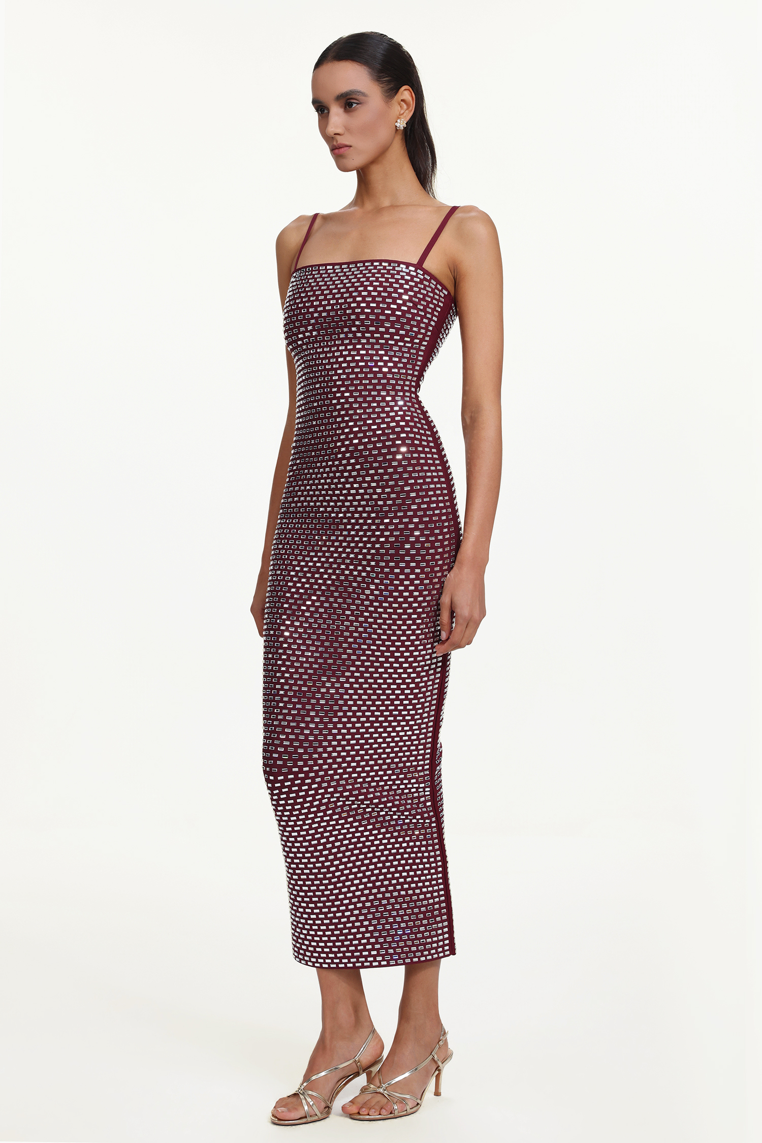 Orisy Chic Contour Sleeveless Rhinestone Bandage Maxi Dress