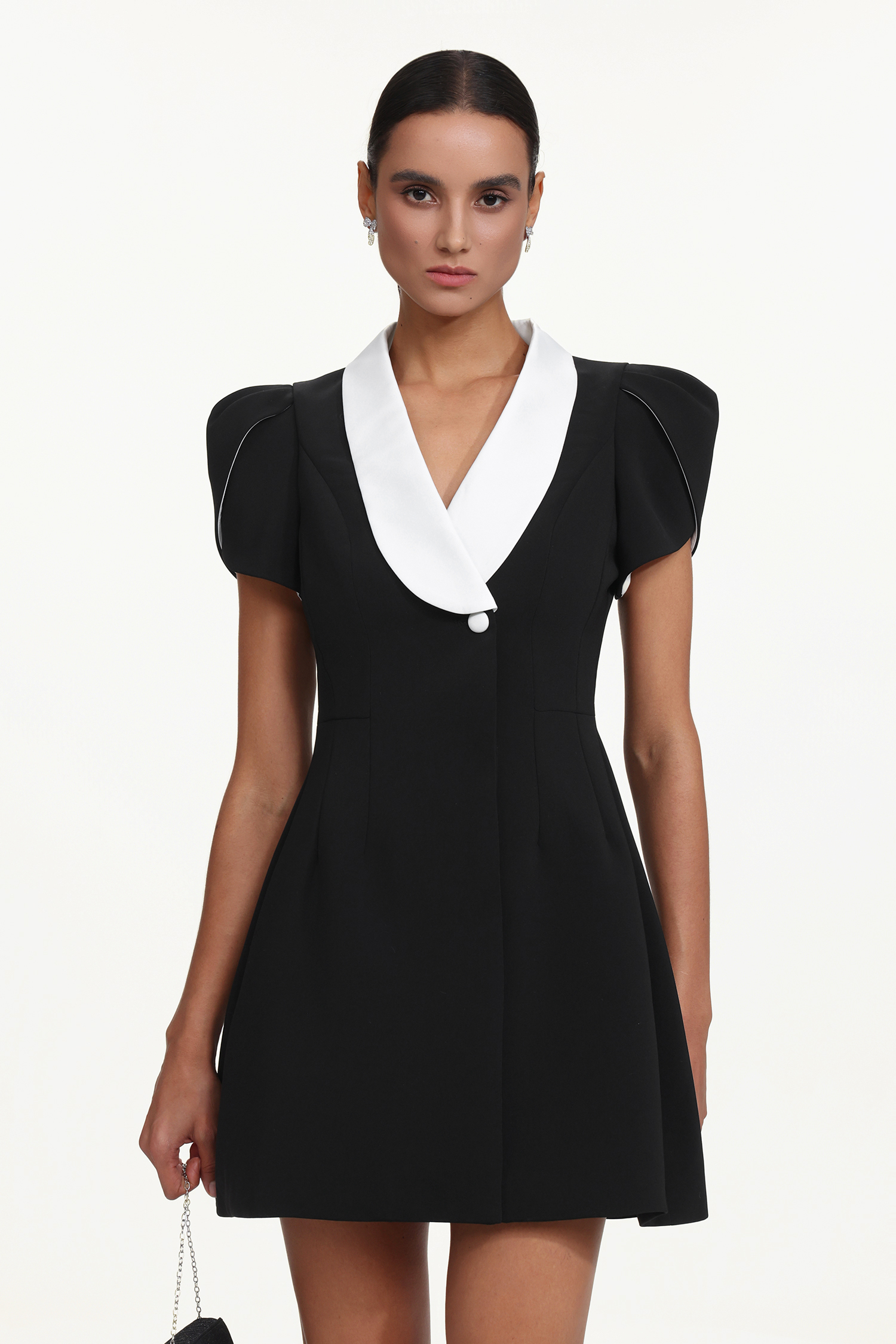 Eseniya Romantic Tailored Short Sleeve Lapel Contrast Mini Dress