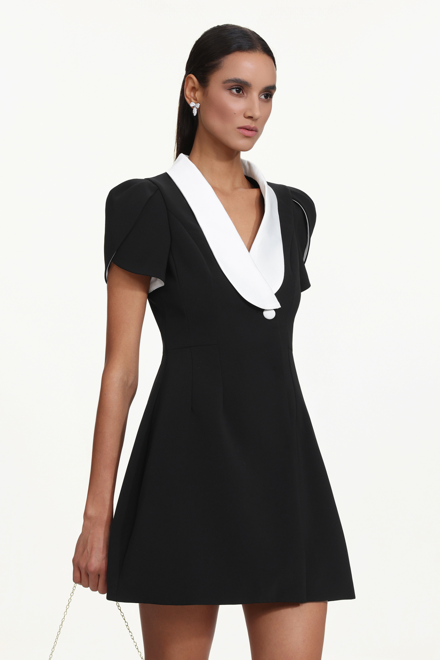 Eseniya Romantic Tailored Short Sleeve Lapel Contrast Mini Dress