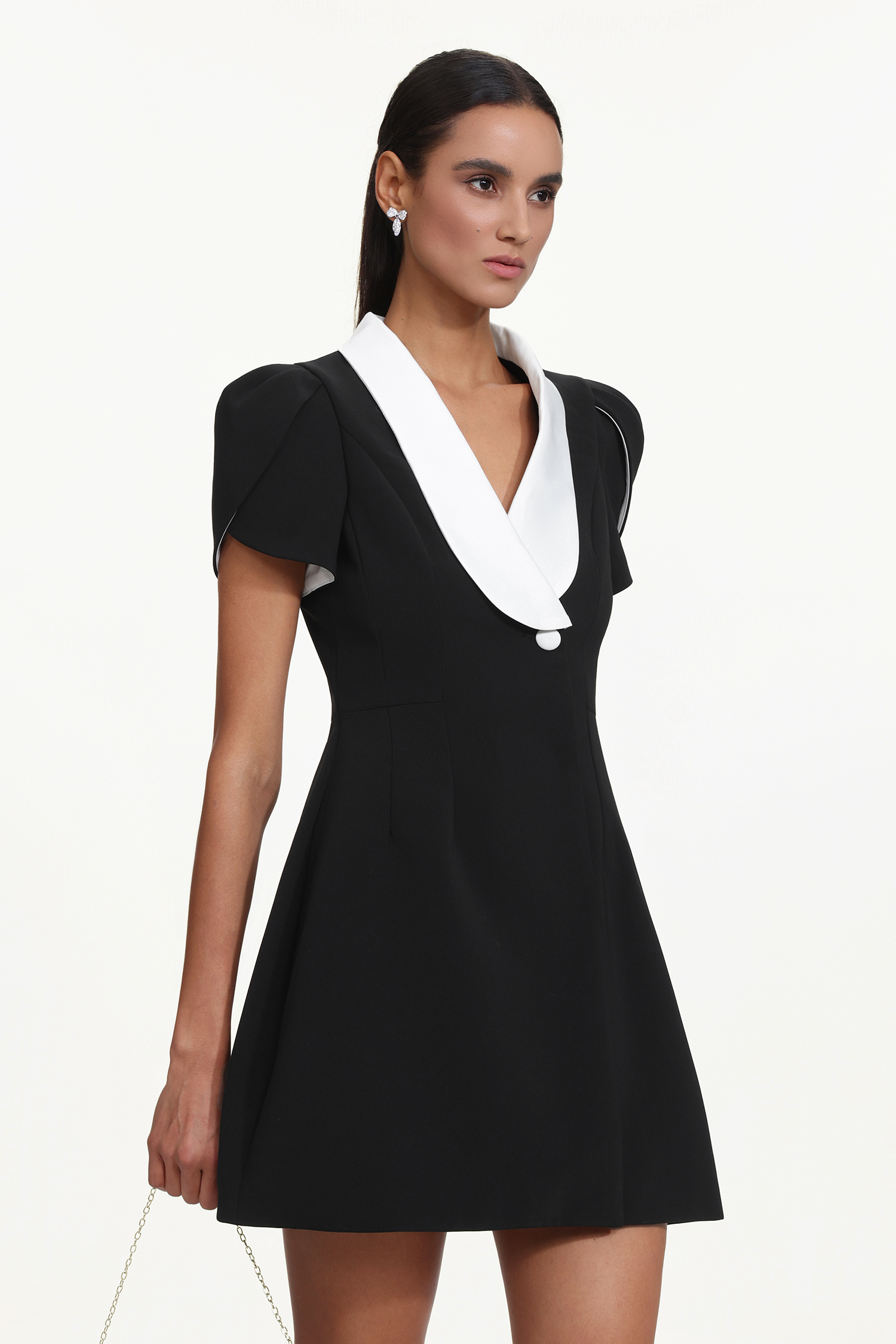 Eseniya Romantic Tailored Short Sleeve Lapel Contrast Mini Dress