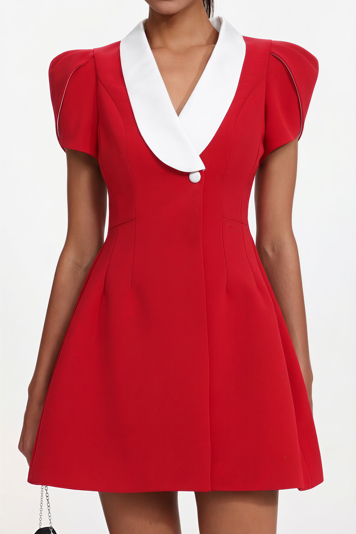 Eseniya Romantic Tailored Short Sleeve Lapel Contrast Mini Dress