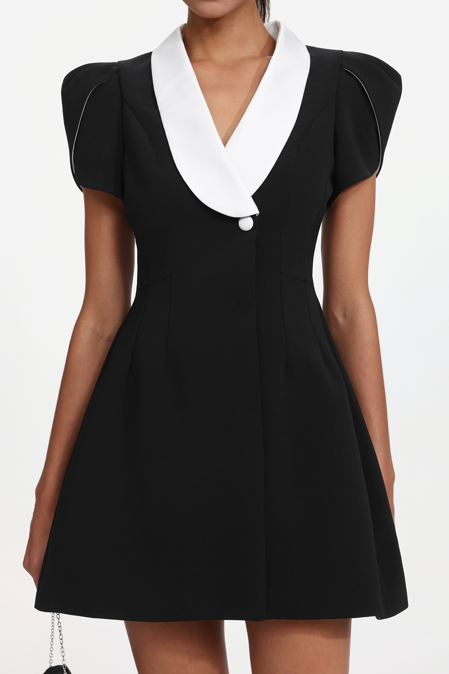 Eseniya Romantic Tailored Short Sleeve Lapel Contrast Mini Dress