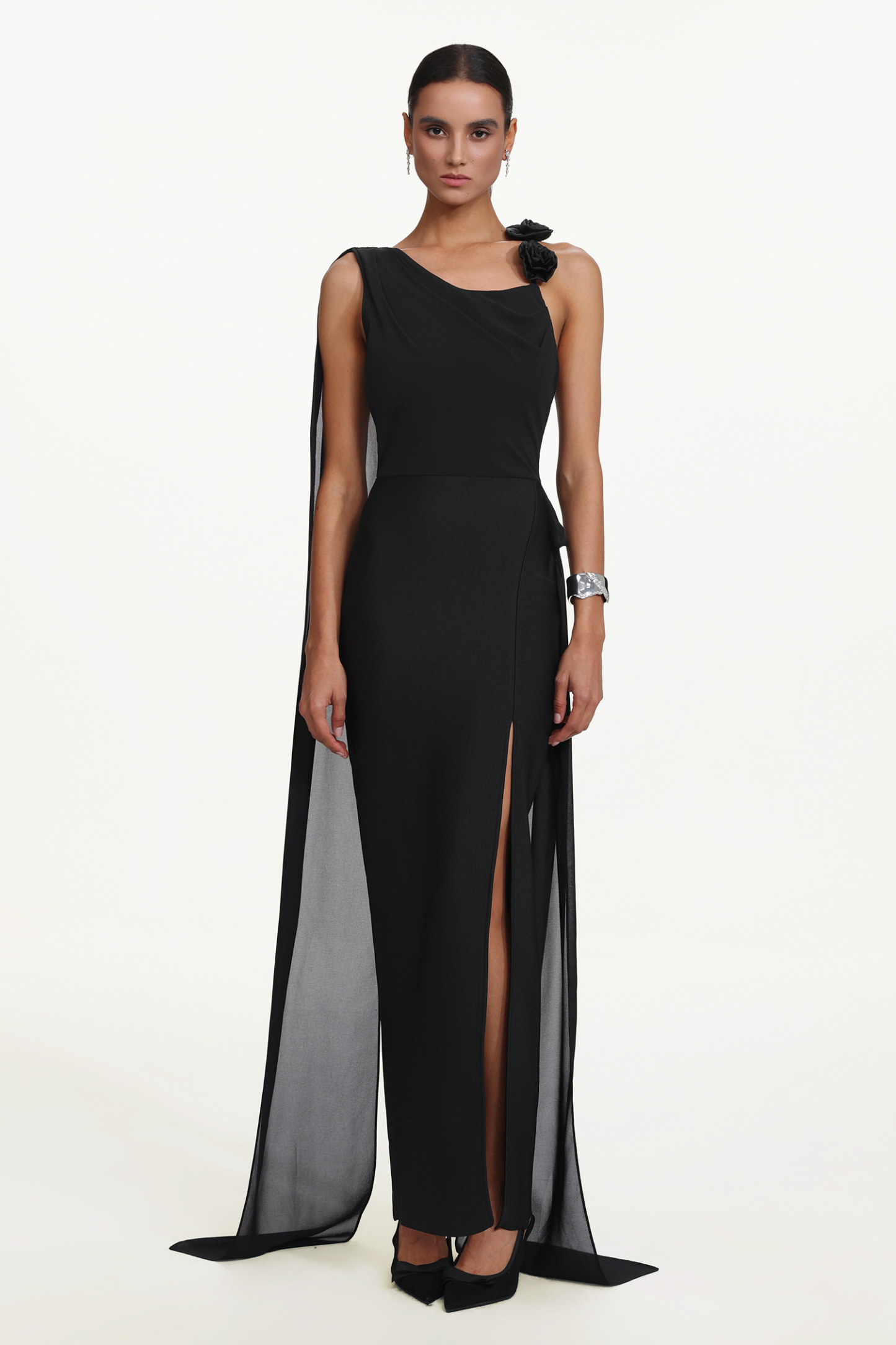 Eliza Elegant Flowy Sleeveless Asymmetric Floral Maxi Dress