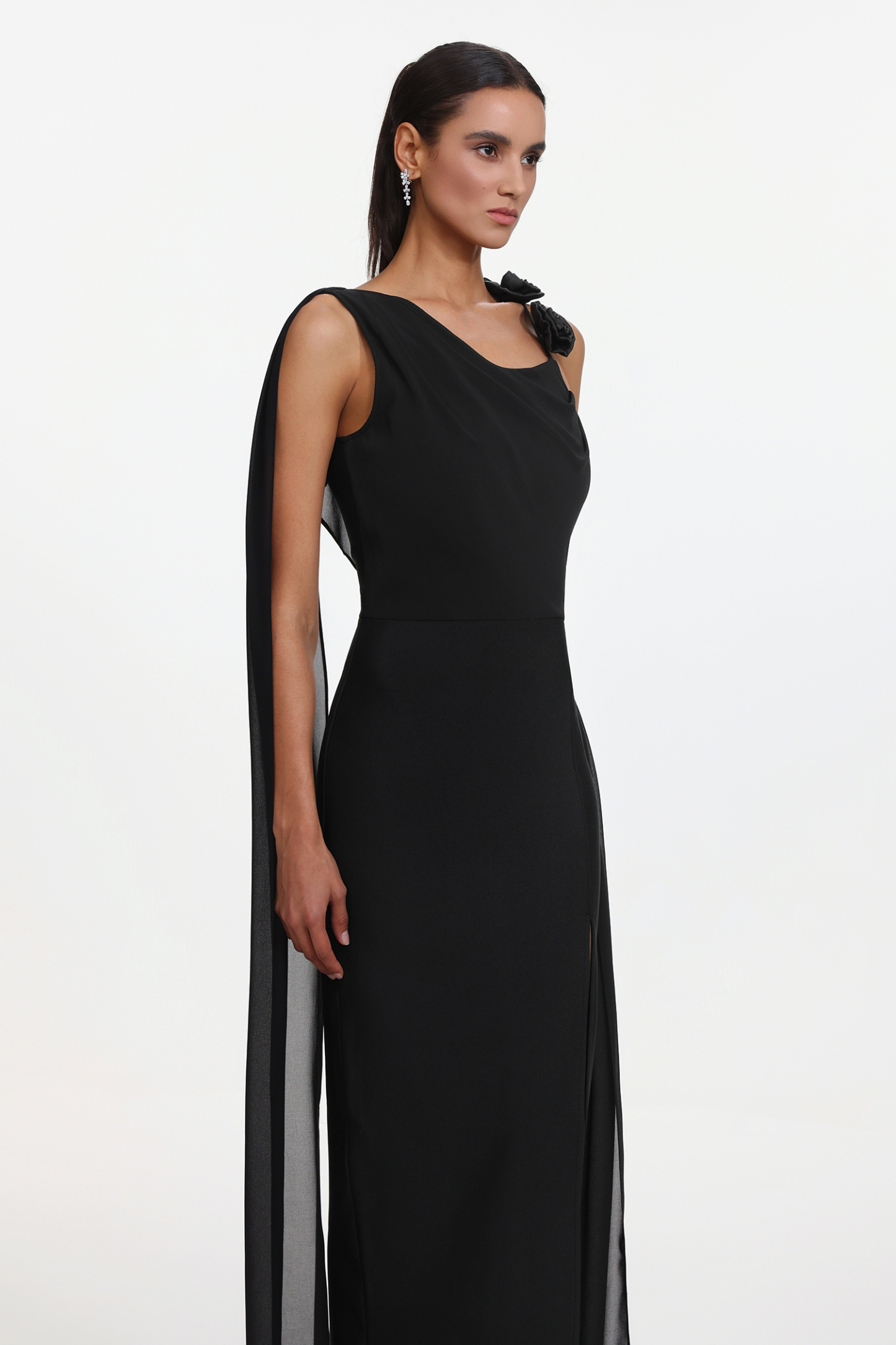 Eliza Elegant Flowy Sleeveless Asymmetric Floral Maxi Dress