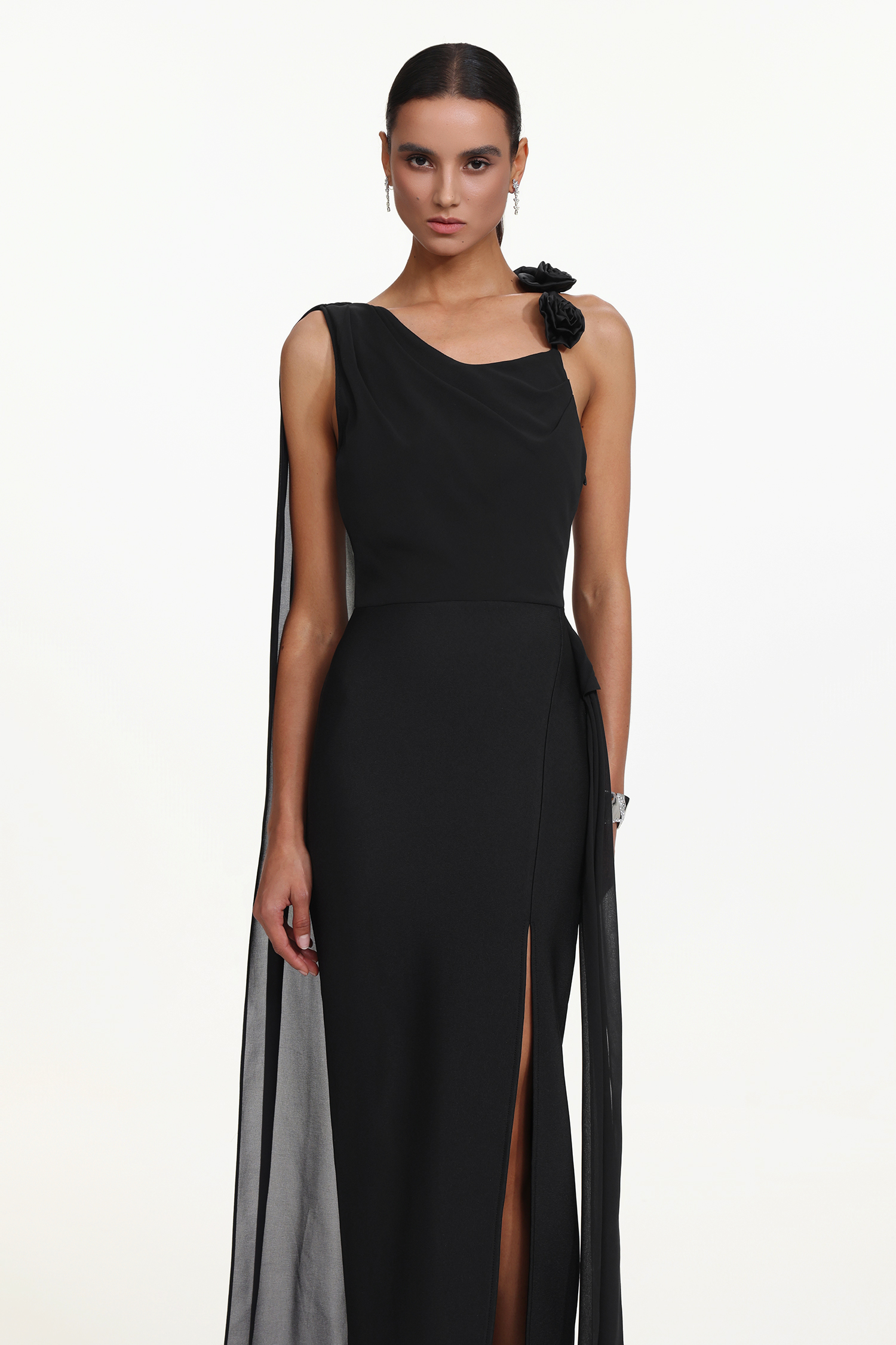 Eliza Elegant Flowy Sleeveless Asymmetric Floral Maxi Dress