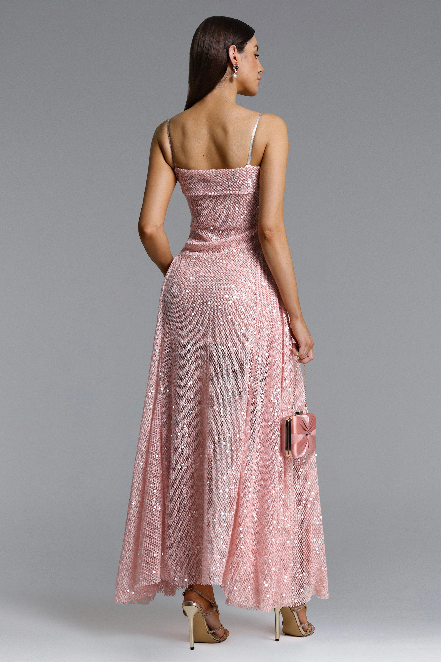 Poly Romantic Flowy Sleeveless Sequin Maxi Dress