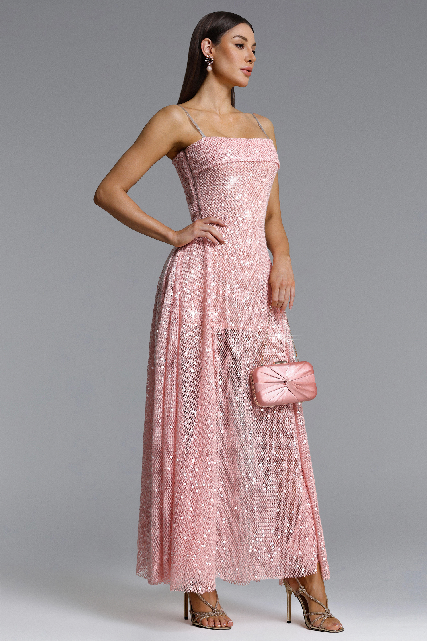 Poly Romantic Flowy Sleeveless Sequin Maxi Dress