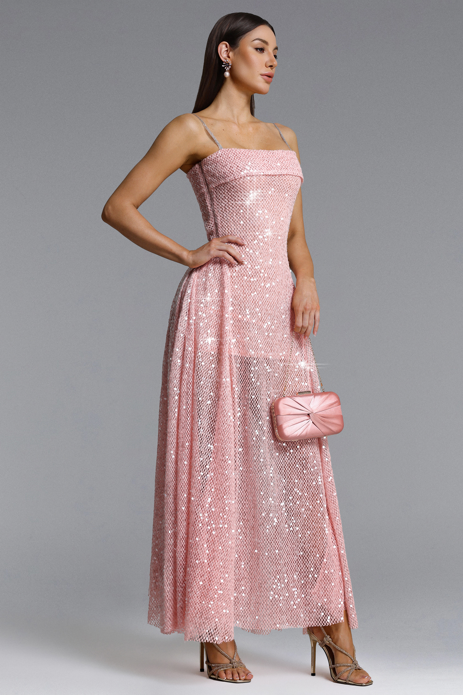 Poly Romantic Flowy Sleeveless Sequin Maxi Dress
