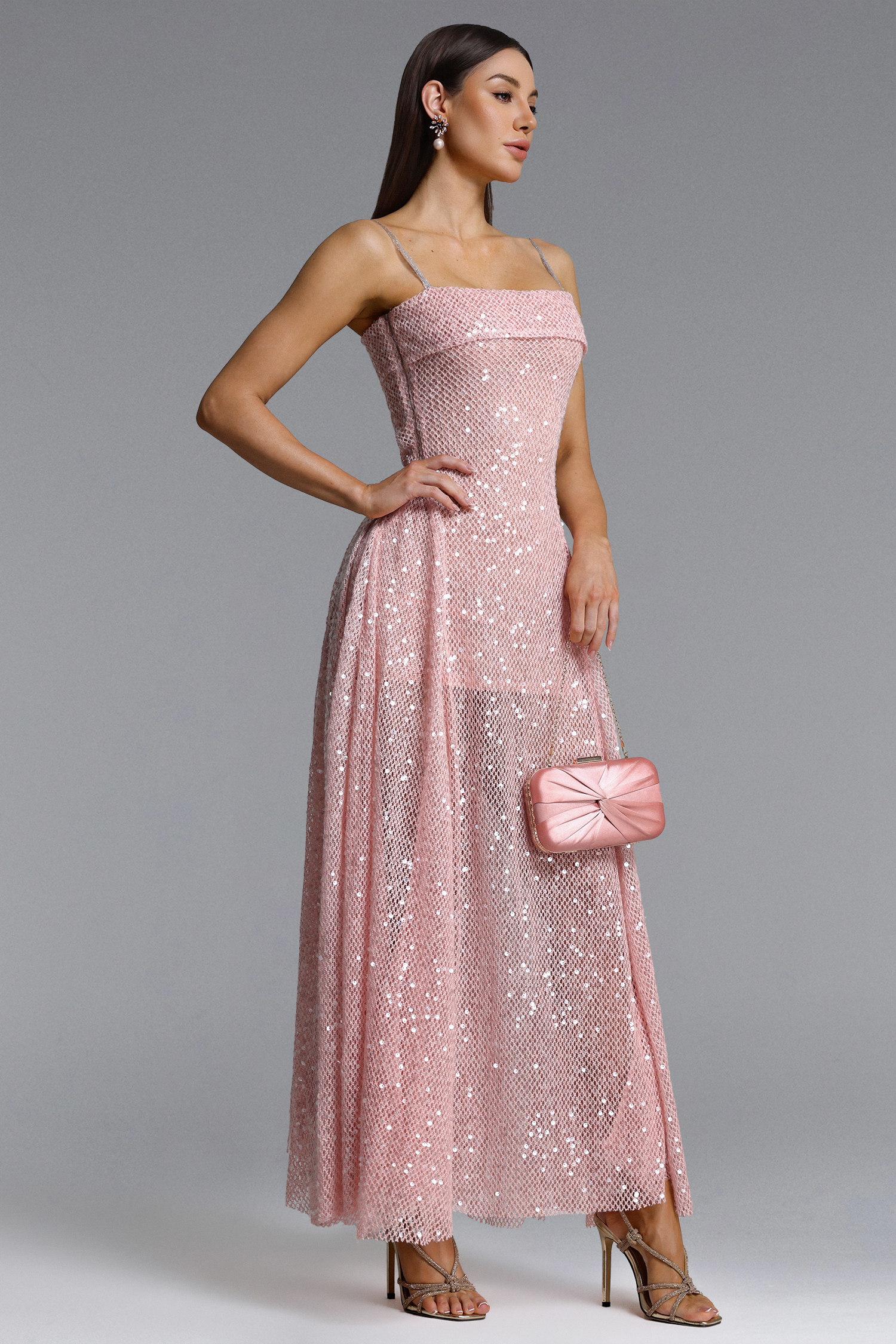 Poly Romantic Flowy Sleeveless Sequin Maxi Dress