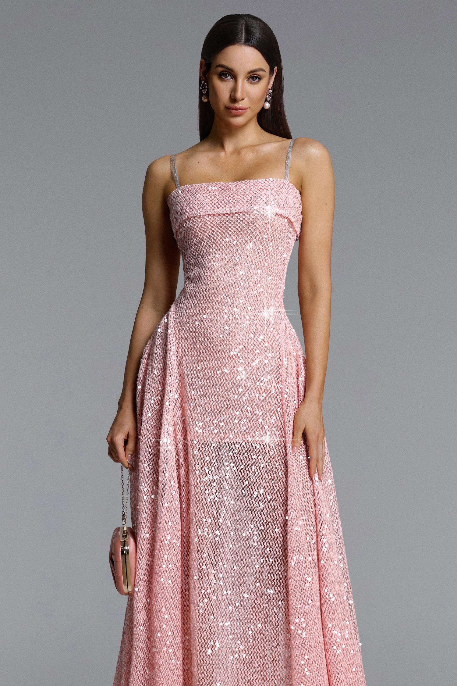 Poly Romantic Flowy Sleeveless Sequin Maxi Dress
