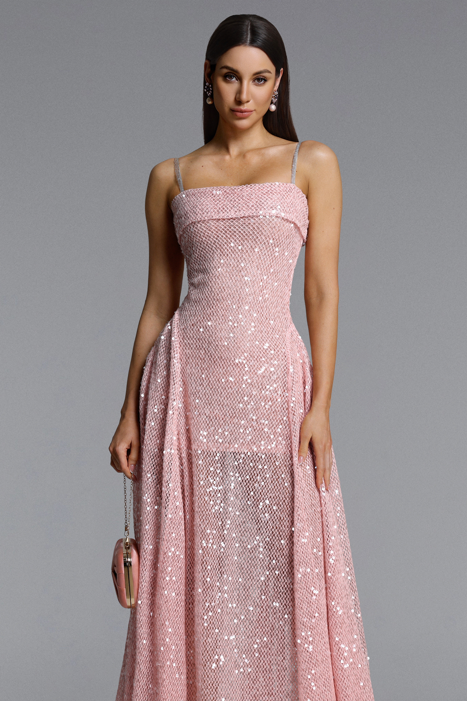 Poly Romantic Flowy Sleeveless Sequin Maxi Dress