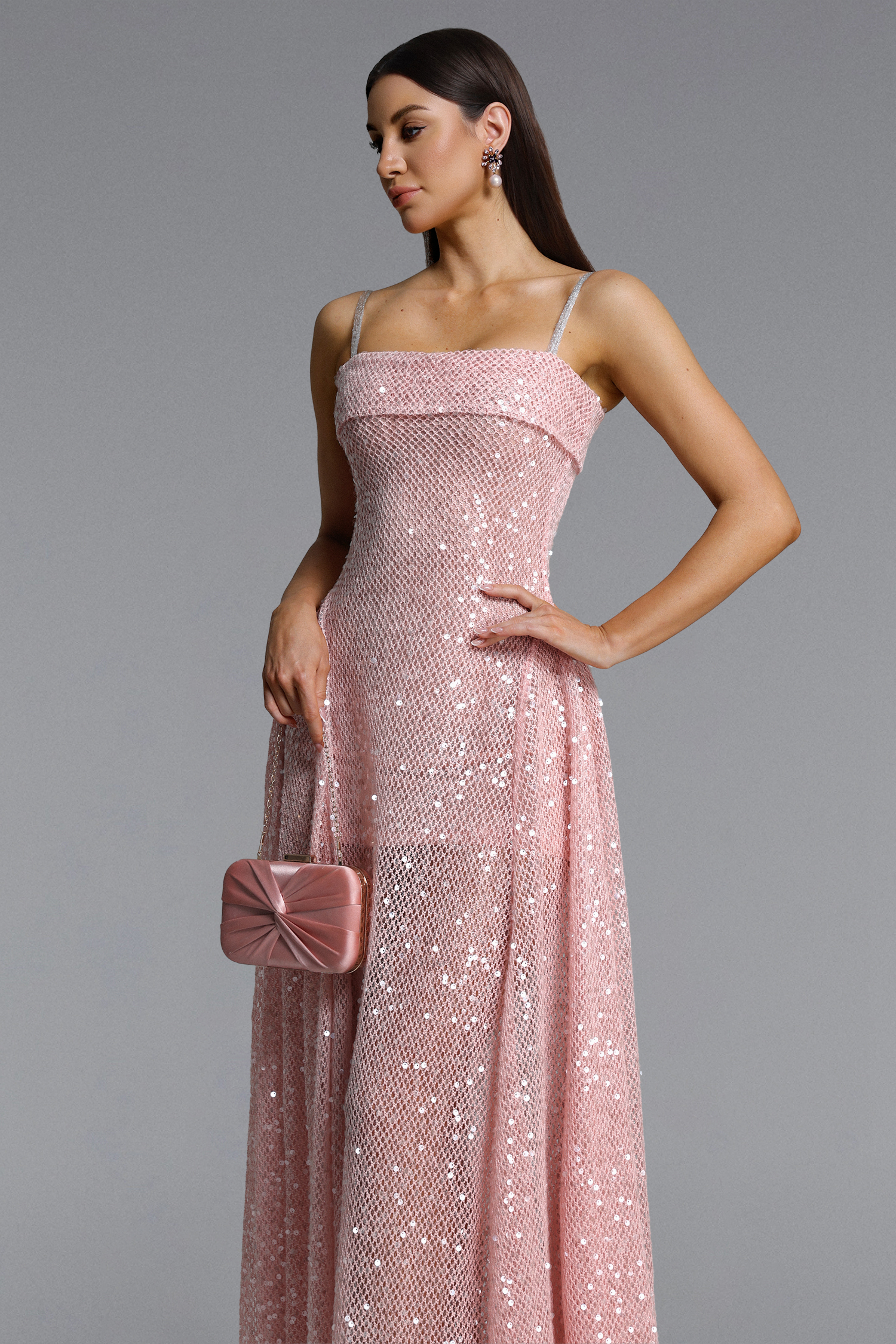 Poly Romantic Flowy Sleeveless Sequin Maxi Dress
