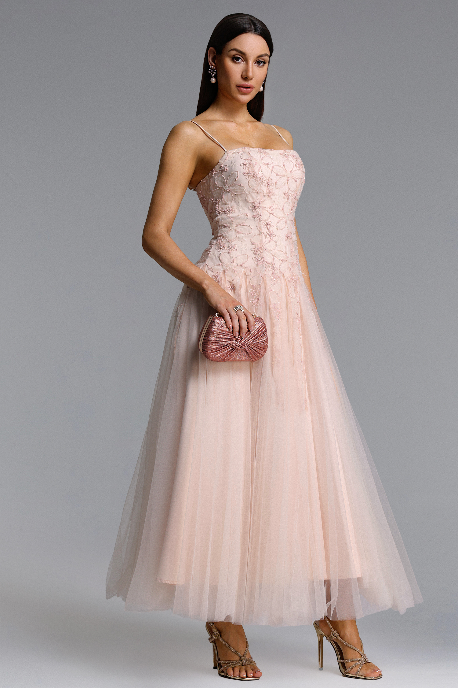 Kamo Romantic Flowy Sleeveless Floral Tulle Maxi Dress