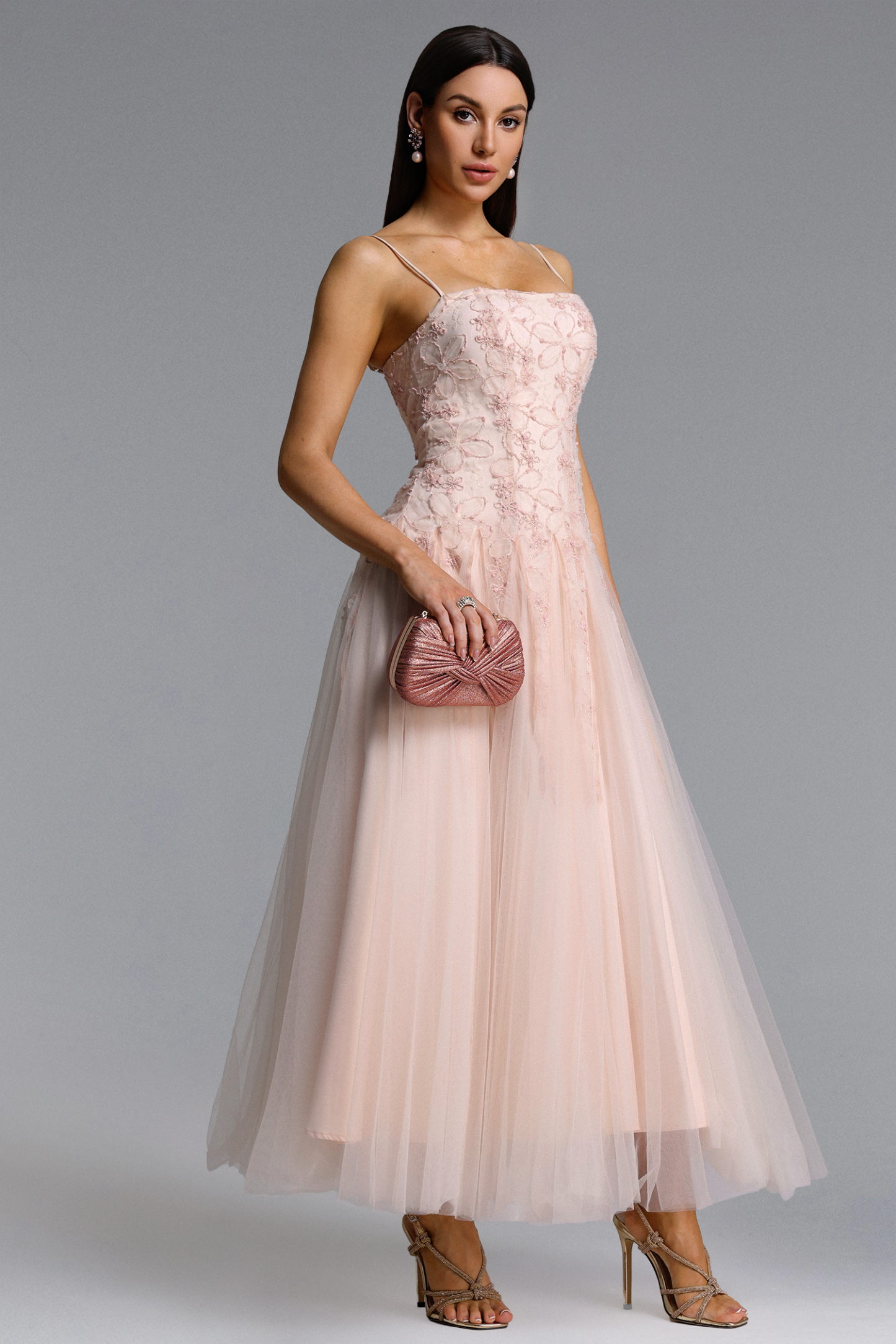 Kamo Romantic Flowy Sleeveless Floral Tulle Maxi Dress