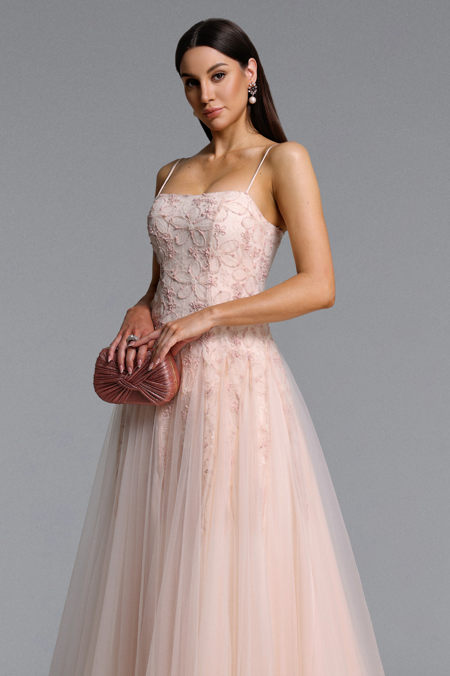 Kamo Romantic Flowy Sleeveless Floral Tulle Maxi Dress