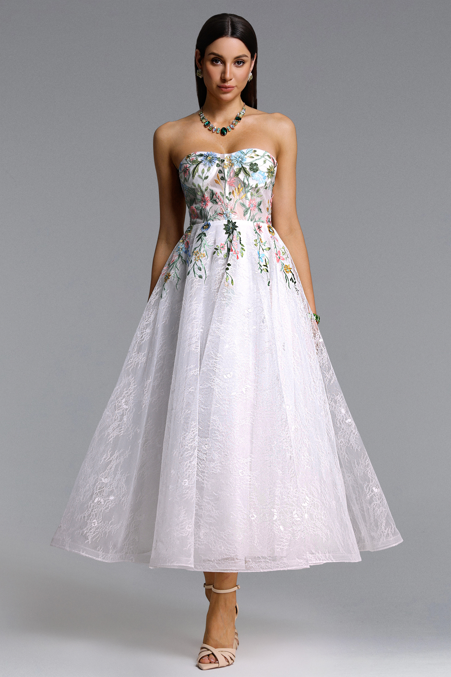 Joie Romantic Tailored Floral Embroidered Lace Maxi Dress