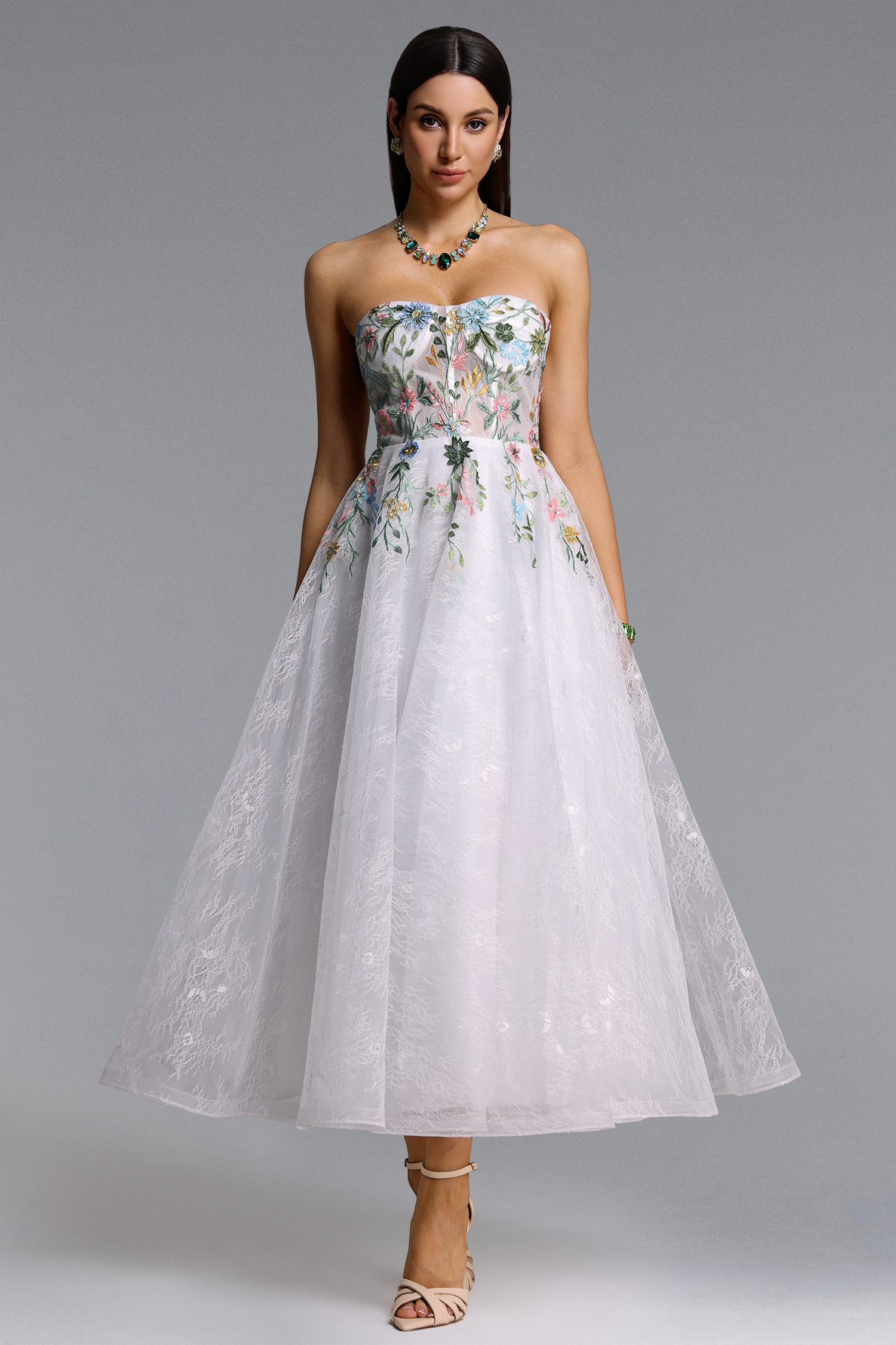 Joie Romantic Tailored Floral Embroidered Lace Maxi Dress