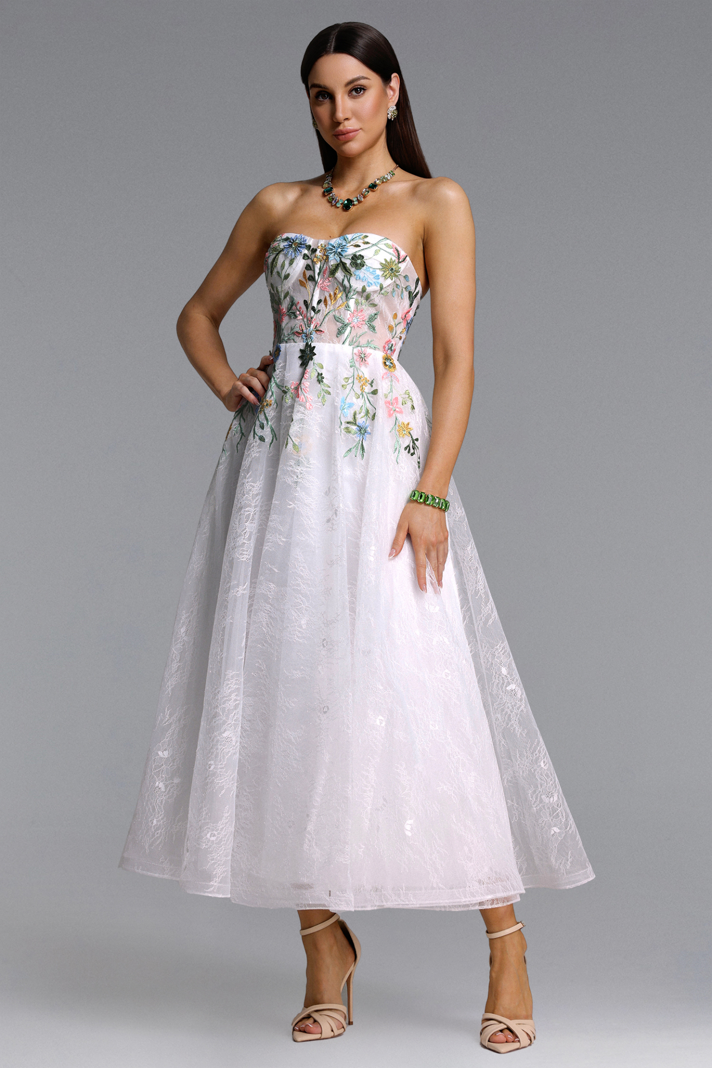 Joie Romantic Tailored Floral Embroidered Lace Maxi Dress