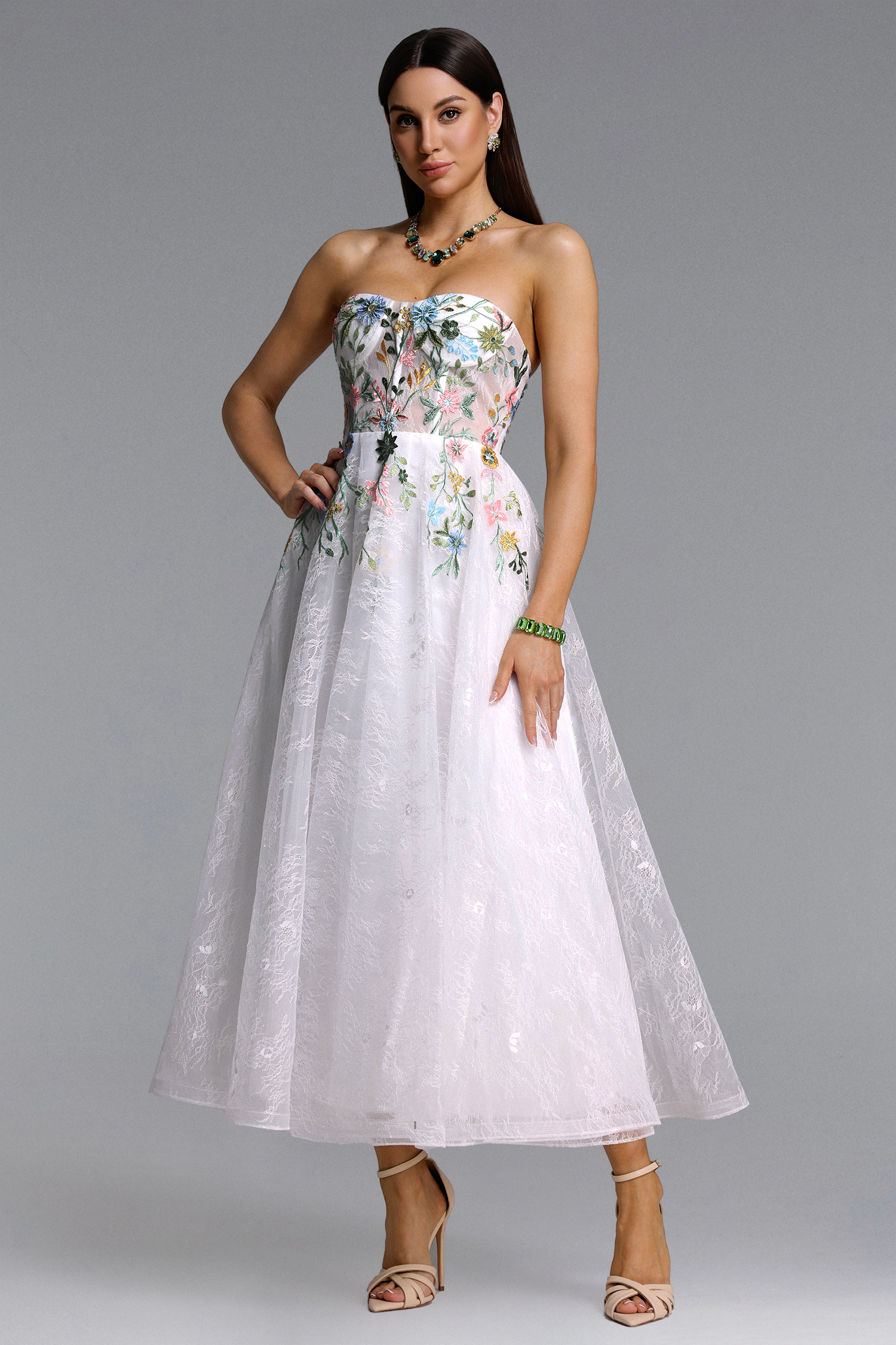 Joie Romantic Tailored Floral Embroidered Lace Maxi Dress