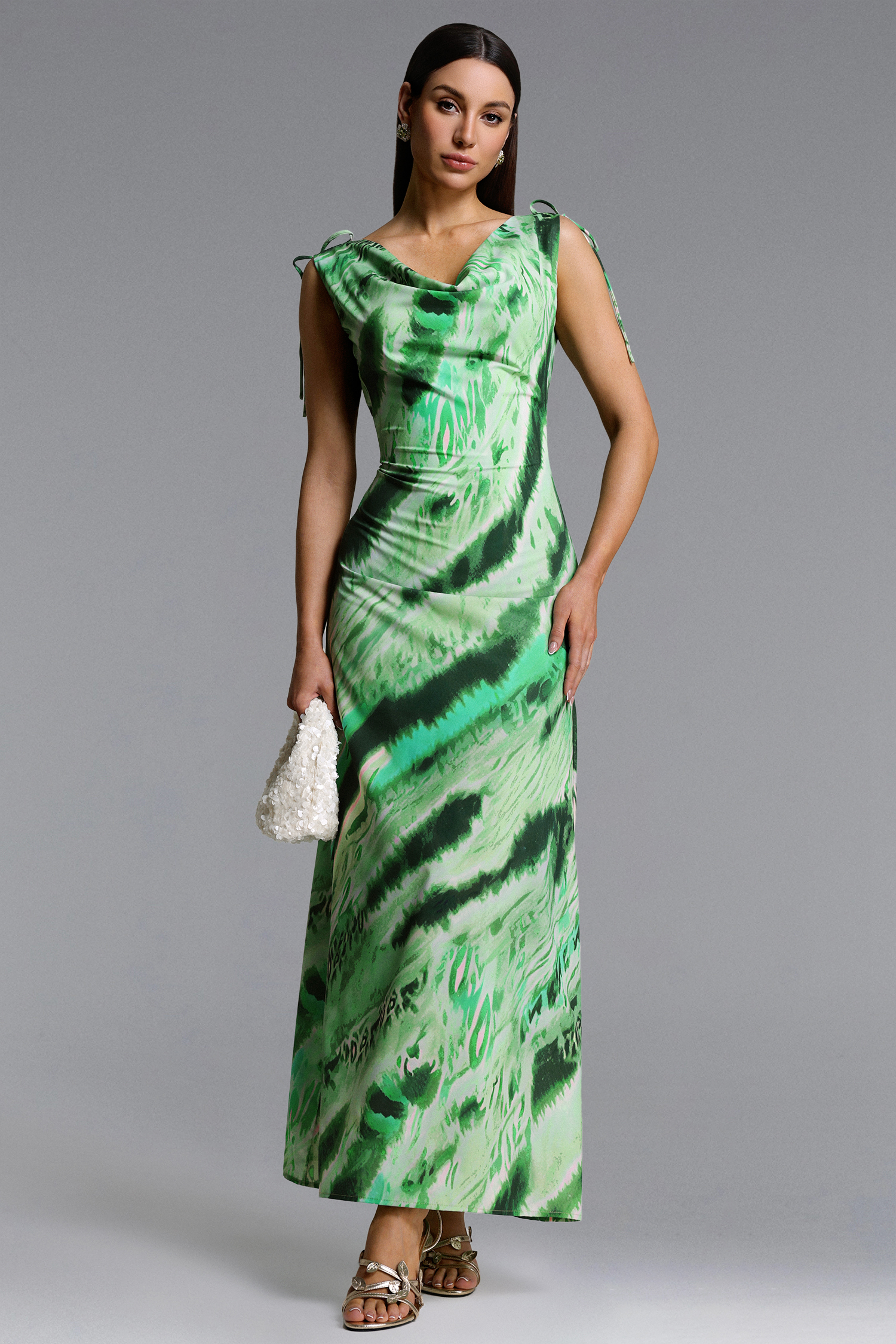 Uri Chic Contour V Neck Sleeveless Abstract Print Maxi Dress