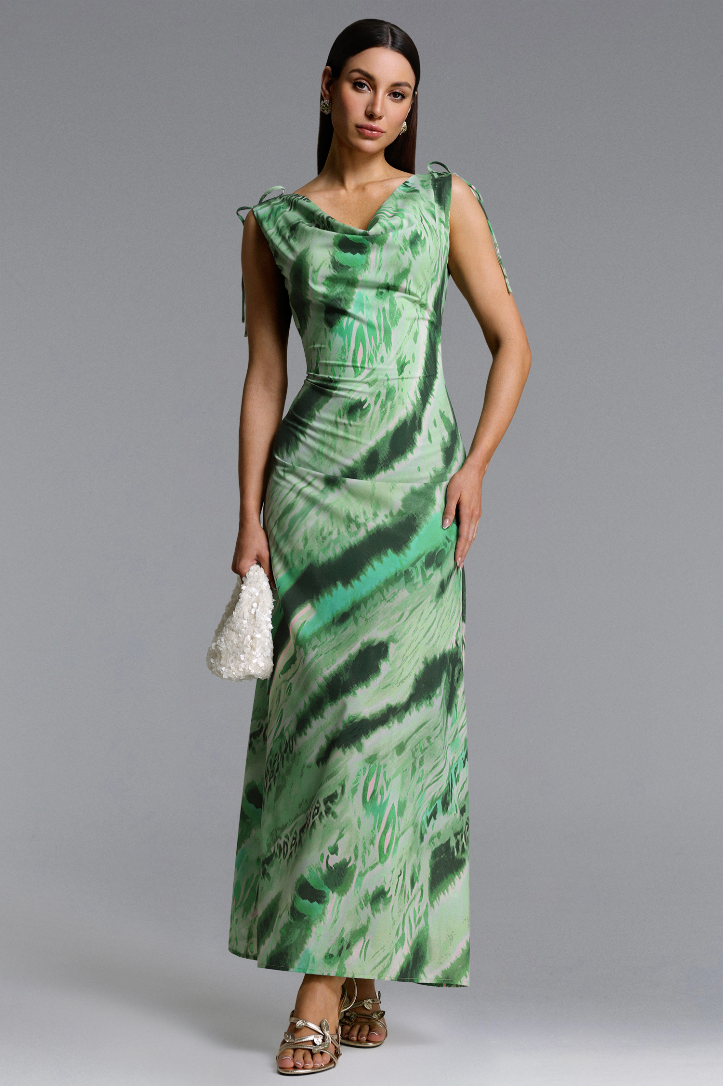 Uri Chic Contour V Neck Sleeveless Abstract Print Maxi Dress
