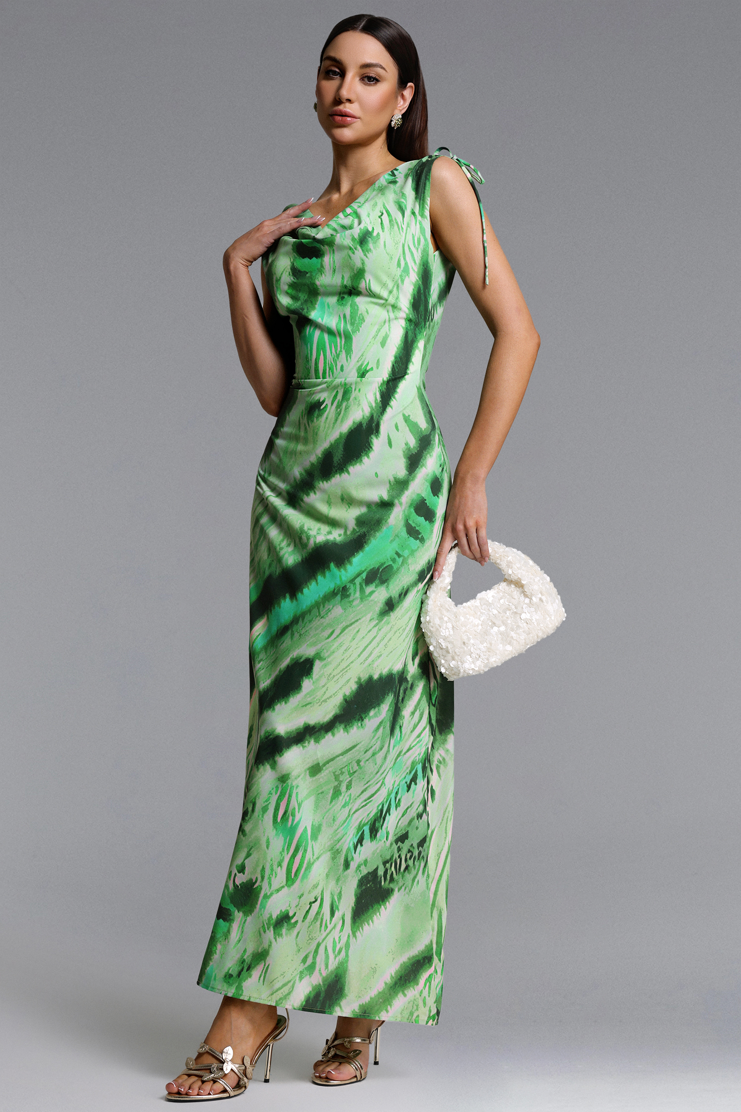 Uri Chic Contour V Neck Sleeveless Abstract Print Maxi Dress